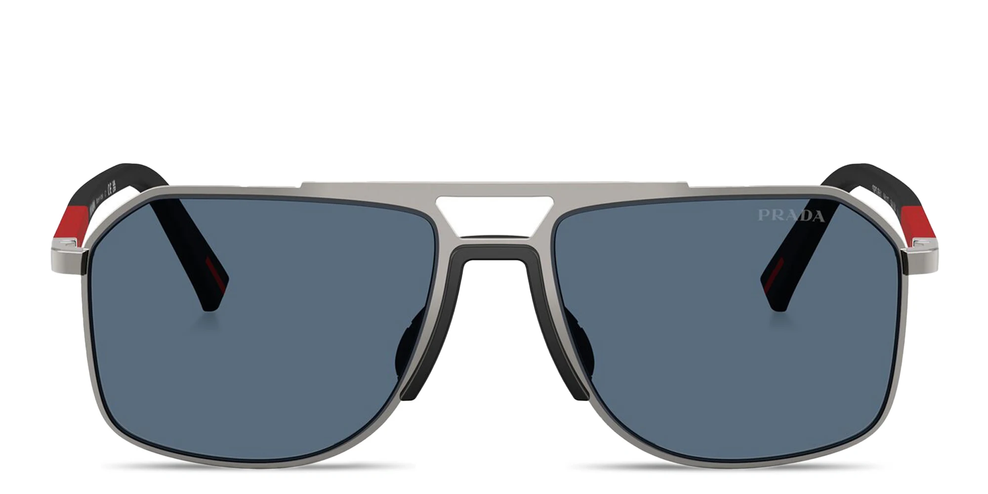Shop Prada Linea Rossa Logo Signature Aviator Sunglasses in Gunmetal online.