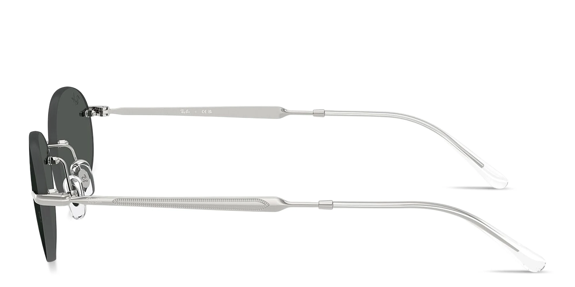 Shop Ray-Ban Logo Signature Unisex Rimless Oval Sunglasses in Silver online.