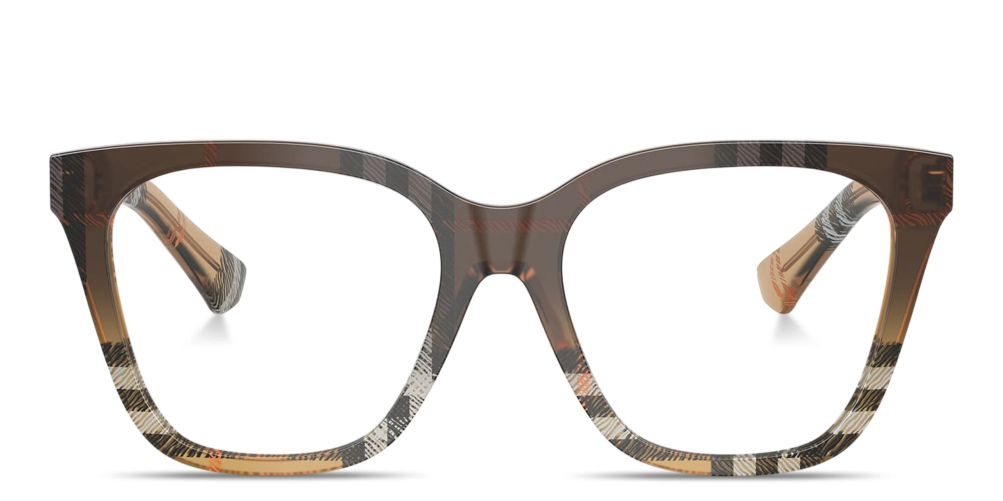Shop BURBERRY Check Square Eyeglasses in Check Sand online.