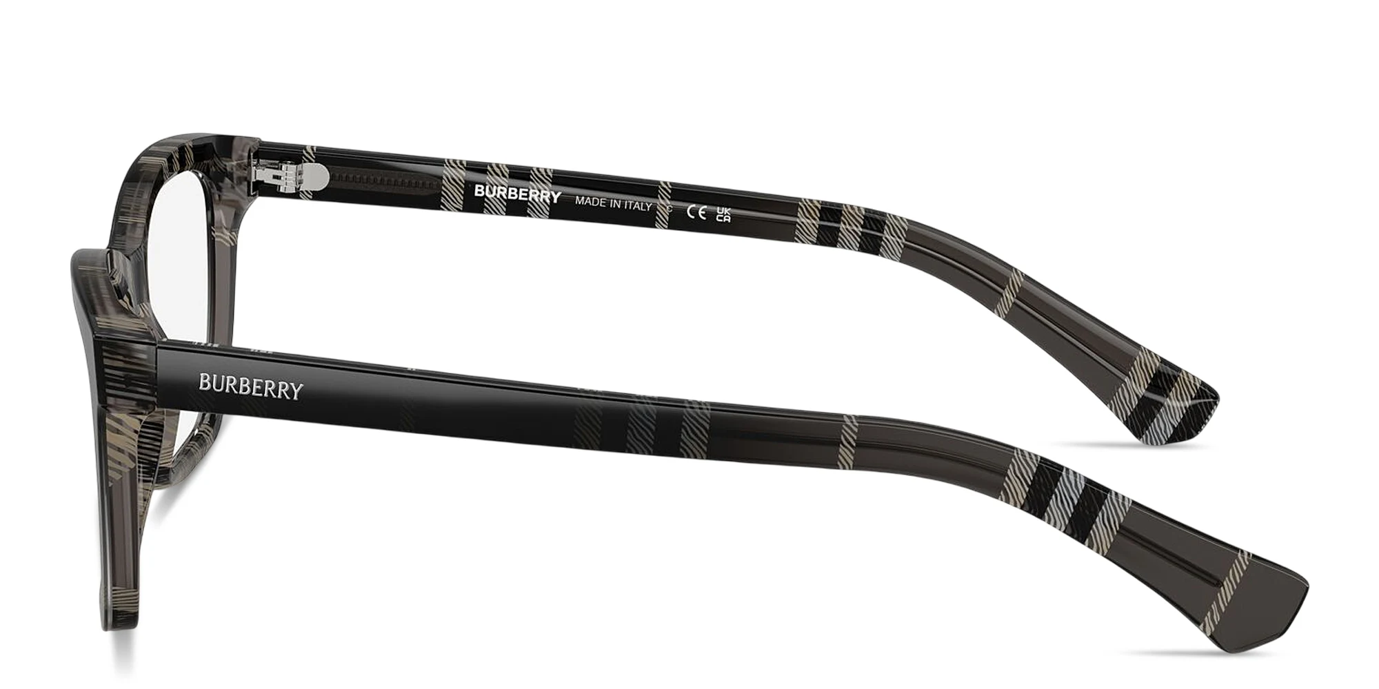 Shop BURBERRY Check Cat-Eye Eyeglasses in Grey Check online.