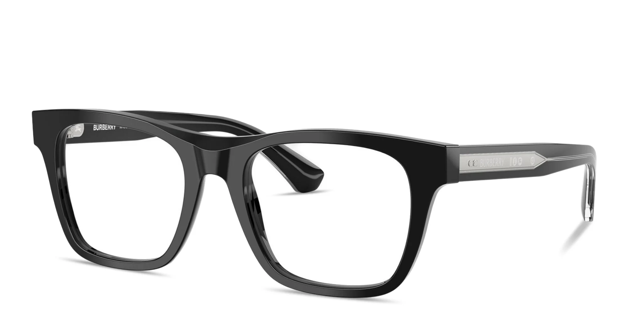 Shop BURBERRY Logo Signature Square Eyeglasses in Black online.
