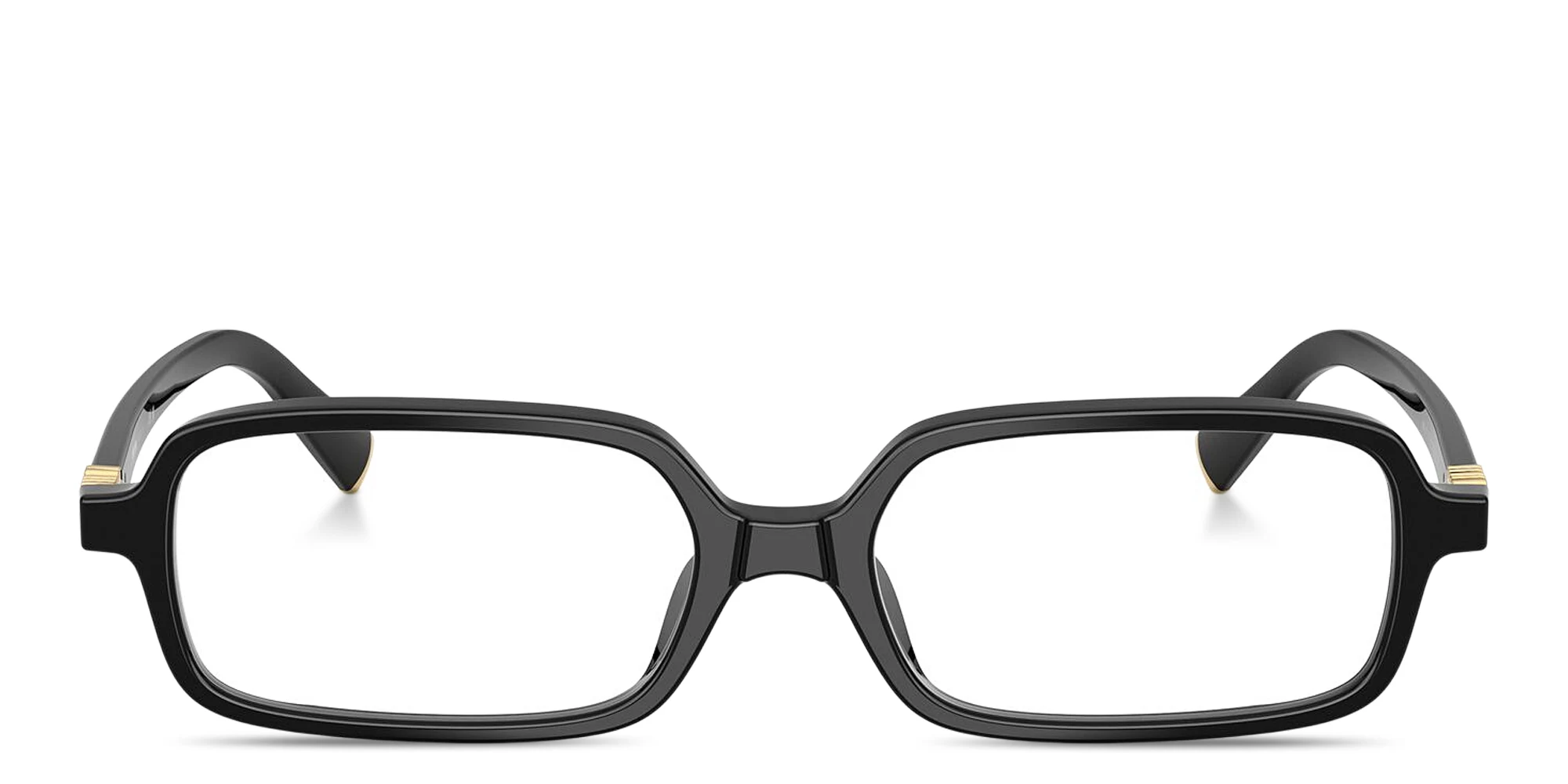 Shop MIU MIU Vertical Logo Rectangle Eyeglasses in Black online.