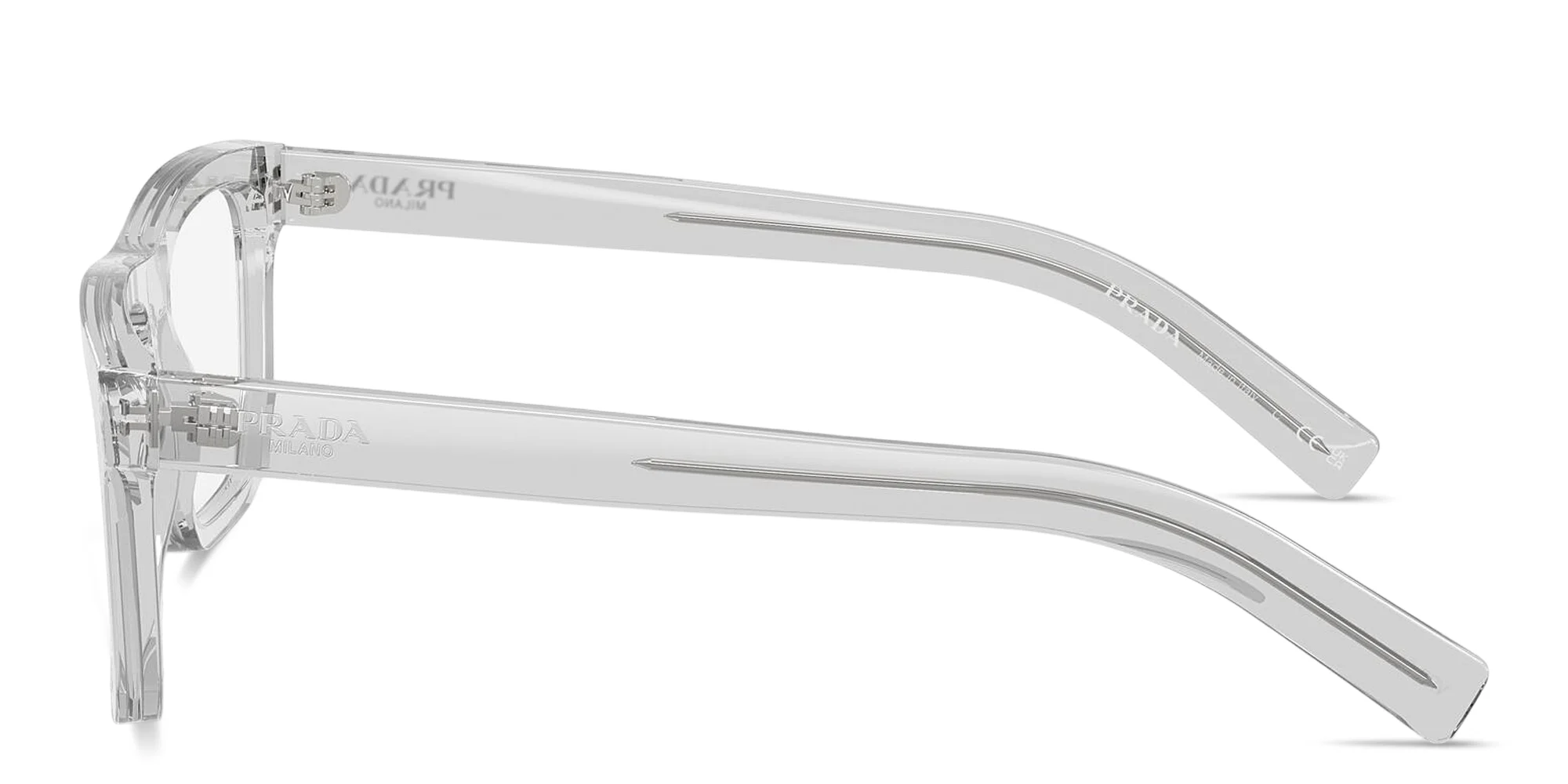 Shop PRADA Logo Signature Pillow Eyeglasses in Crystal Grey online.