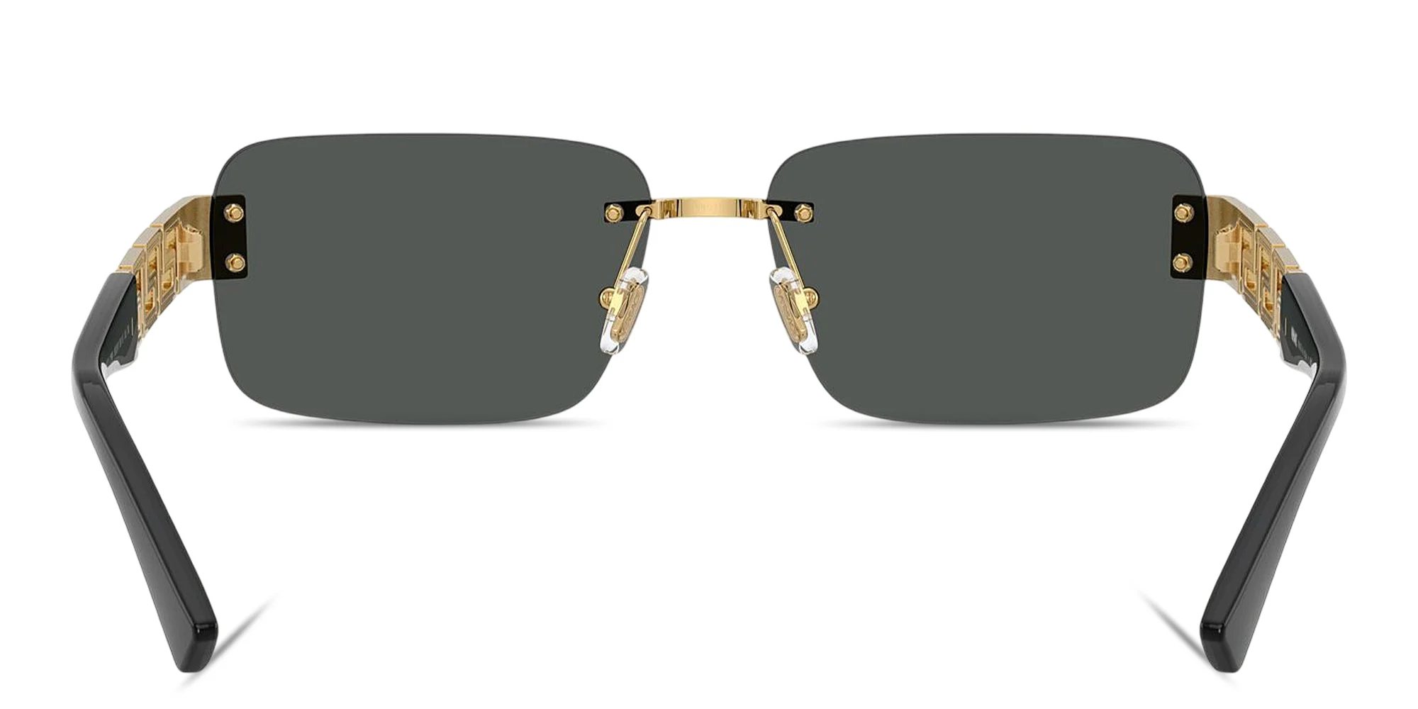 Shop VERSACE Greca Rimless Rectangle Sunglasses in Gold online.