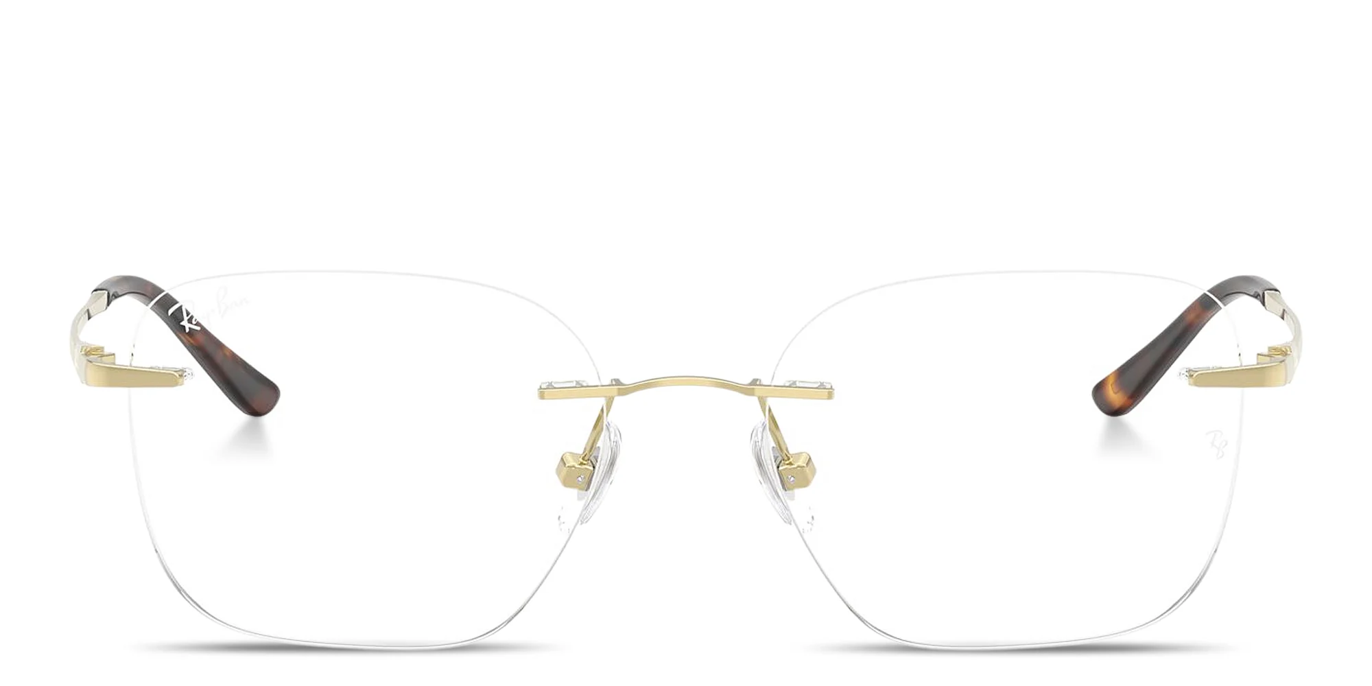 Shop Ray-Ban Titanium Optics Unisex Rimless Square Eyeglasses in Light Gold online.
