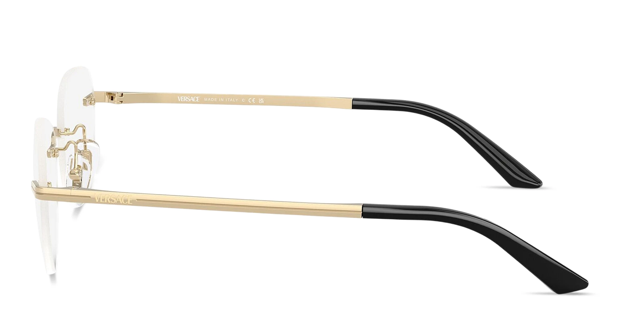 Shop VERSACE Engraved Logo Wide Rimless Irregular Eyeglasses in Pale Gold online.