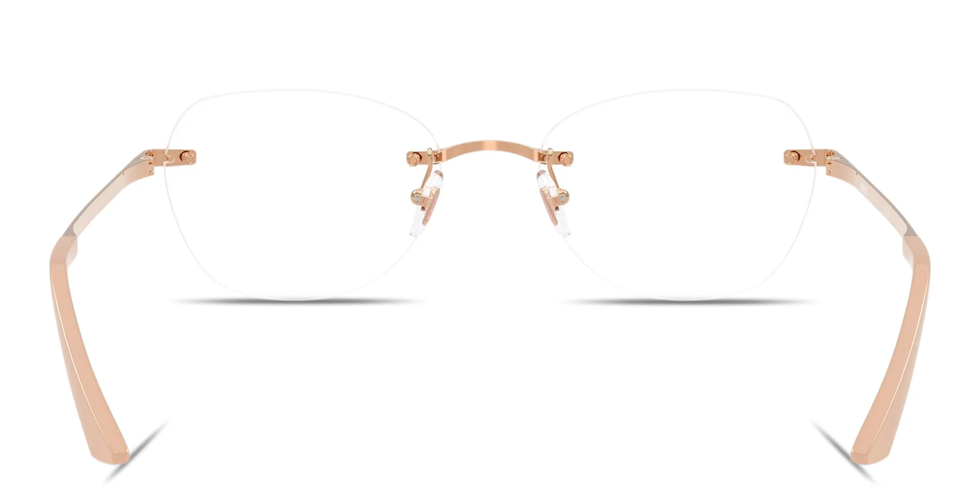 Shop VERSACE Engraved Logo Wide Rimless Irregular Eyeglasses in Rose Gold online.