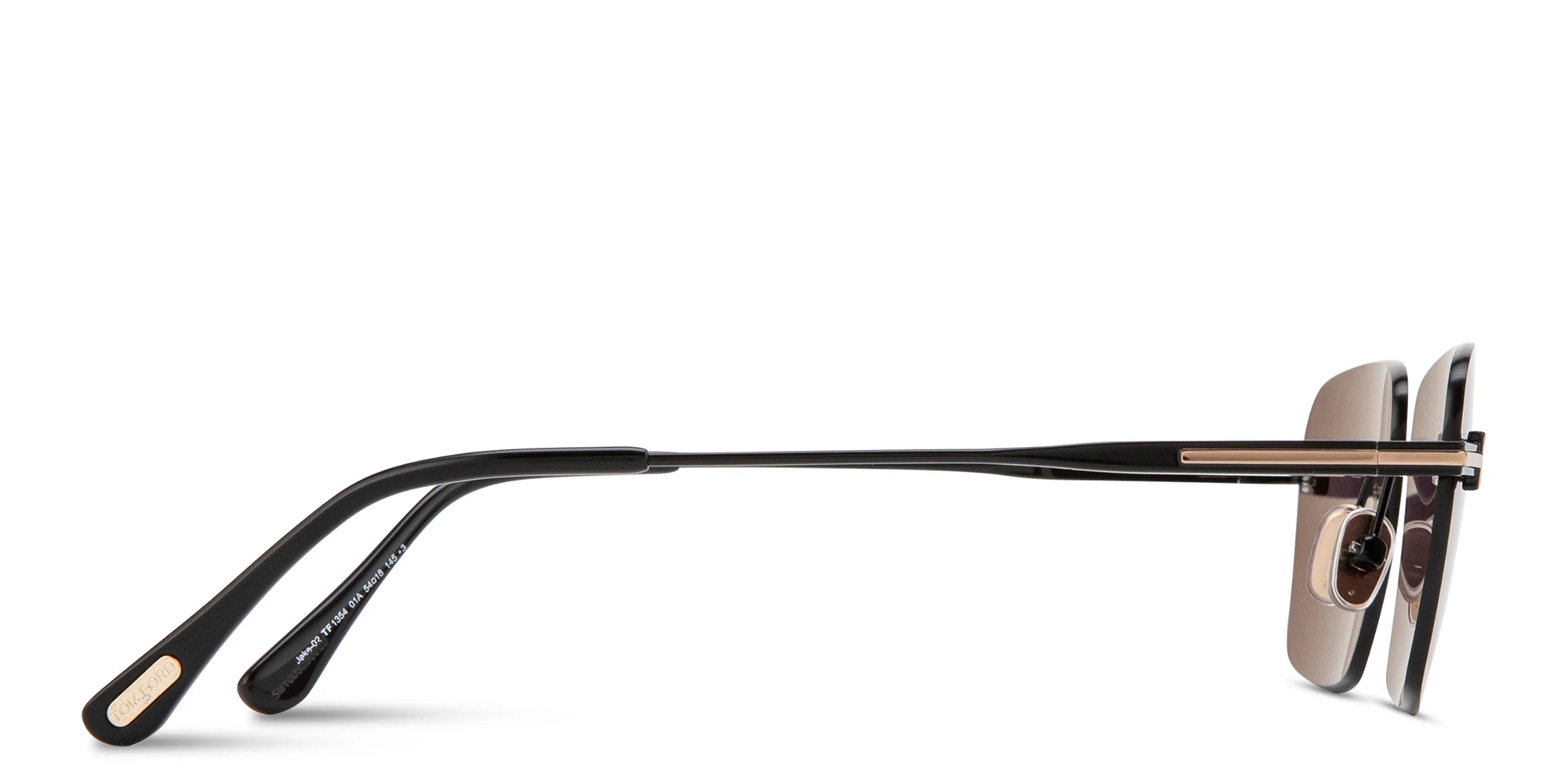 Shop TOM FORD Jake Unisex Rimless Rectangle Sunglasses in Black online.