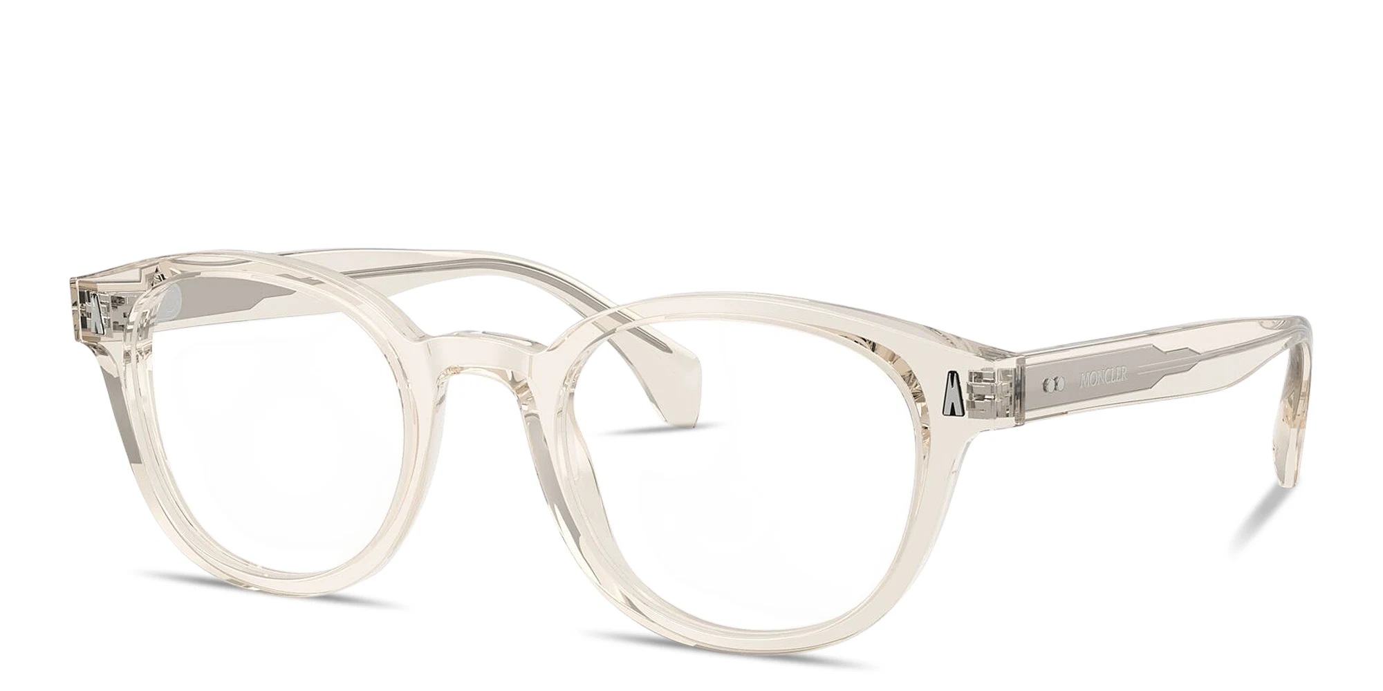 Shop Moncler Logo Signature Unisex Round Eyeglasses in Transparent Butter online.