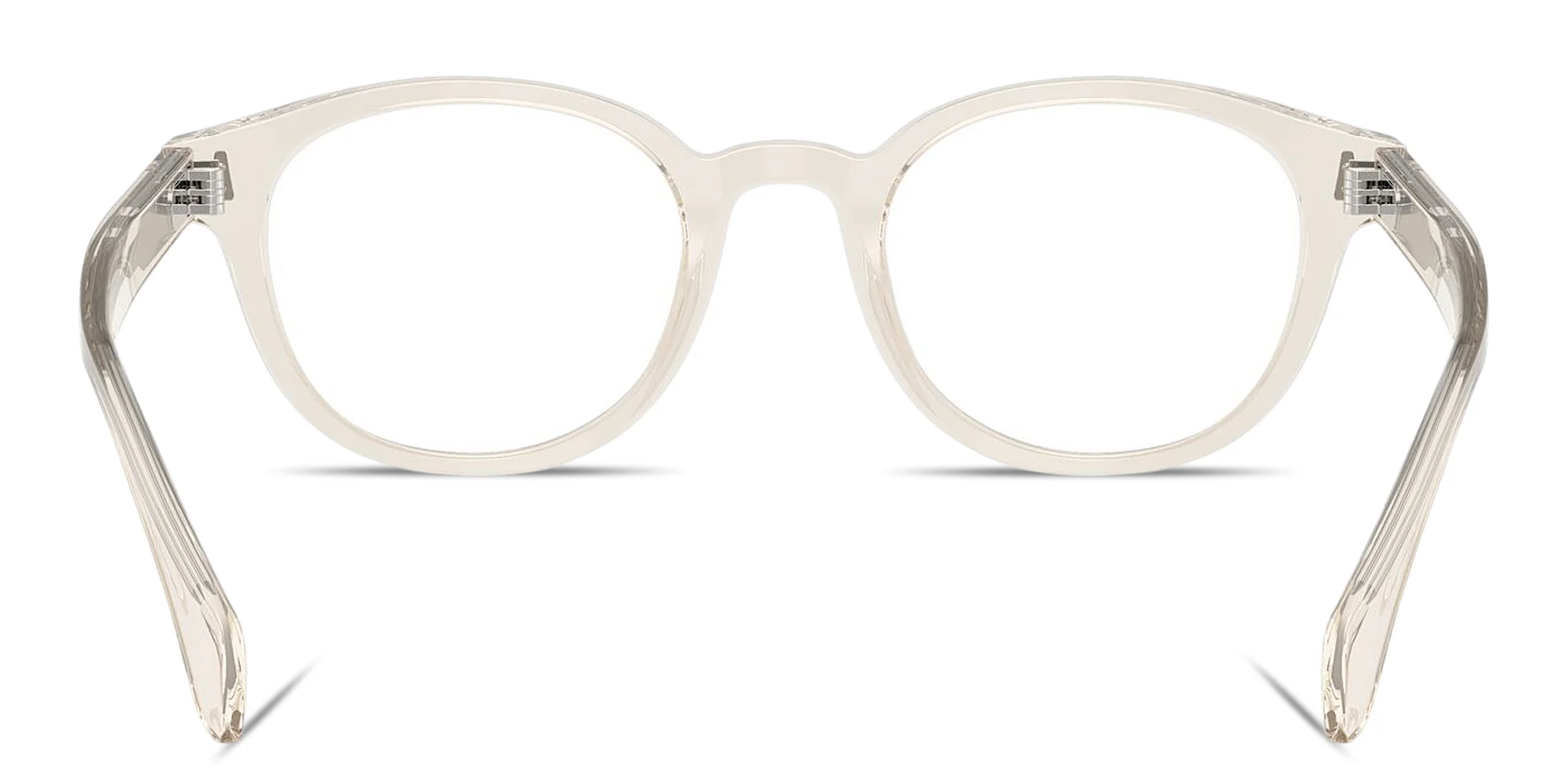 Shop Moncler Logo Signature Unisex Round Eyeglasses in Transparent Butter online.