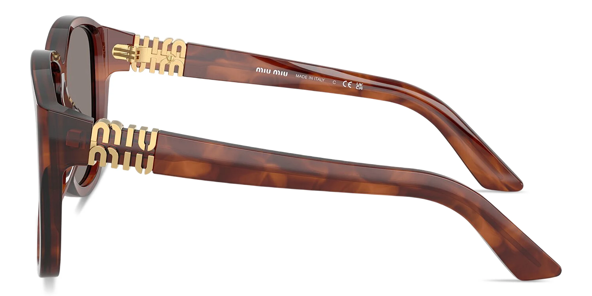 Shop MIU MIU Vertical Logo Oversized Pilot Sunglasses in Striped Tobacco online.