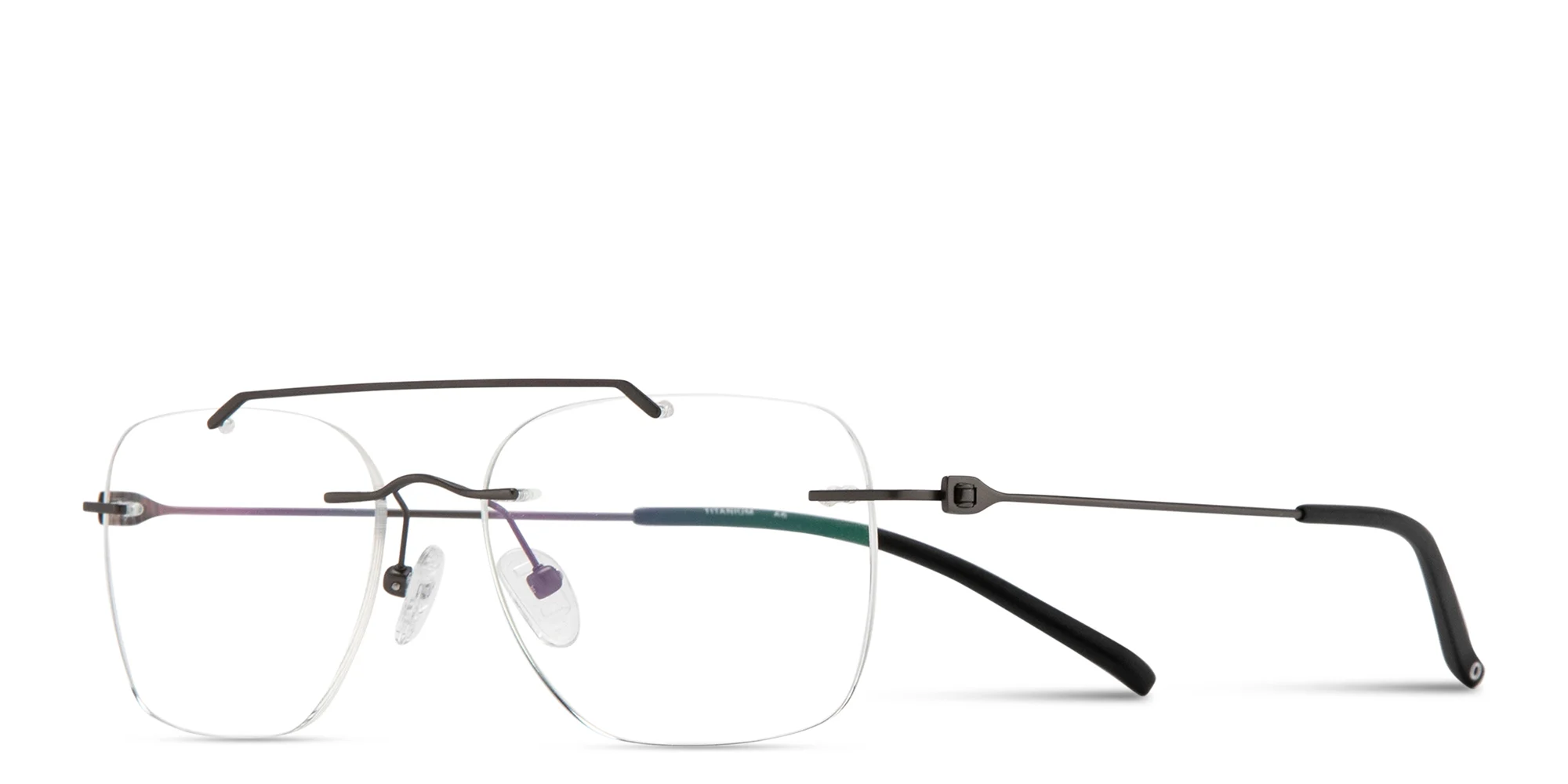 Shop MONOSTROM Rimless Square Eyeglasses in Gunmetal online.