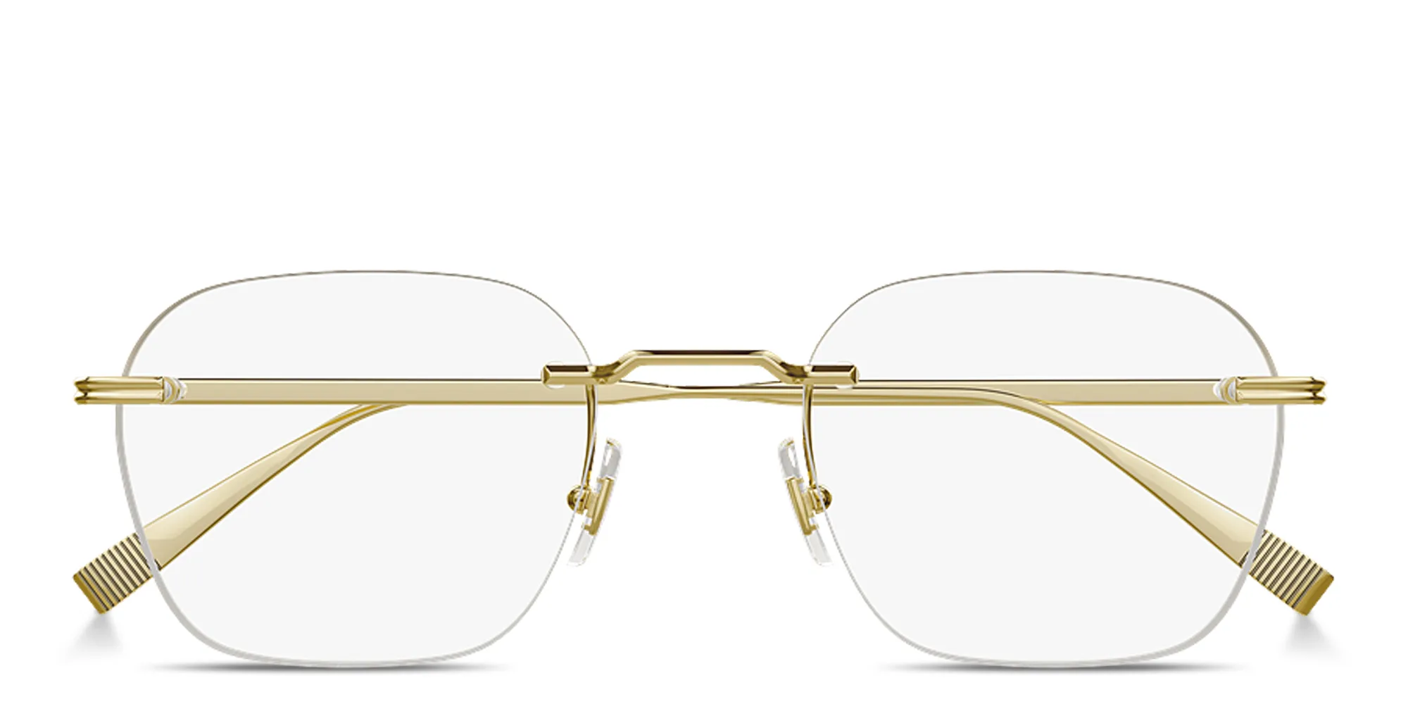 Shop Dunhill Logo Signature Rimless Square Eyeglasses in Gold online.