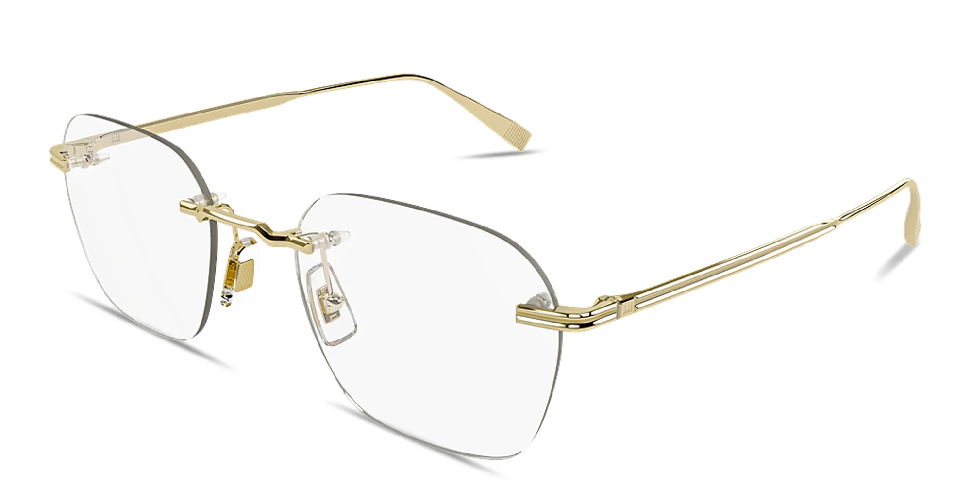 Shop Dunhill Logo Signature Rimless Square Eyeglasses in Gold online.
