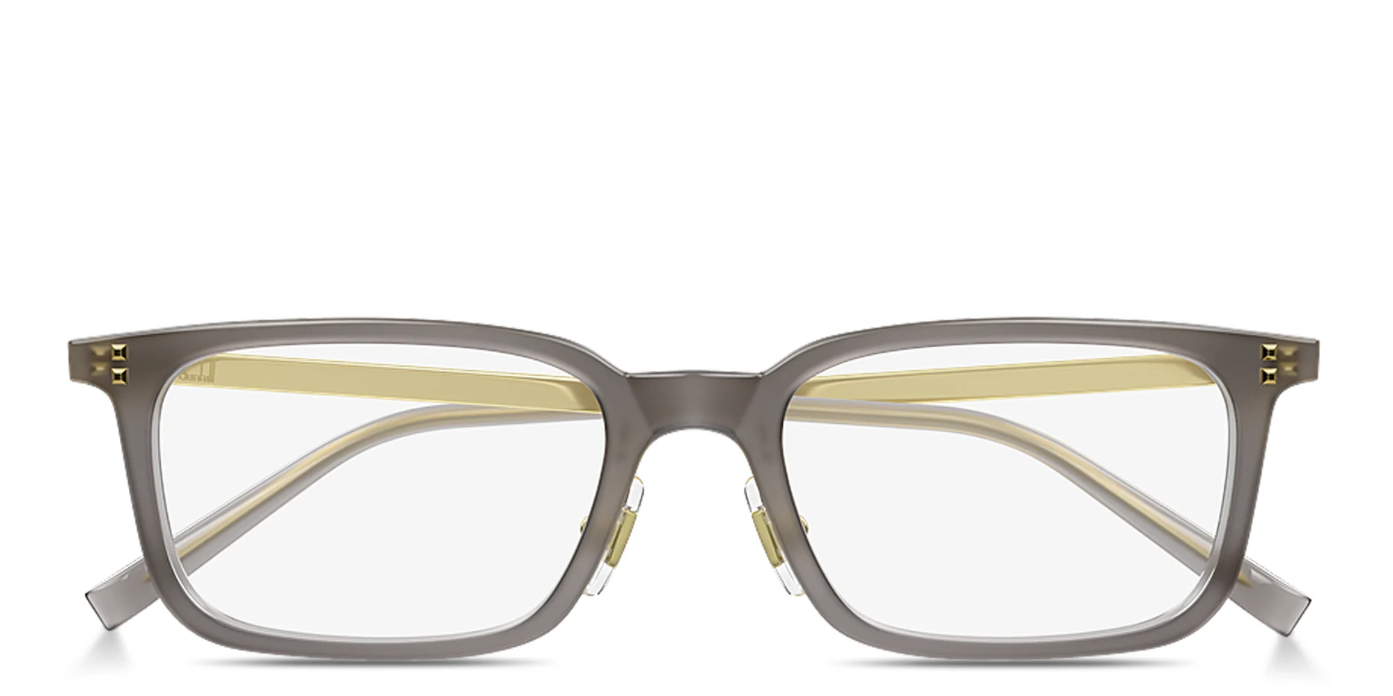 Shop Dunhill Engraved Logo Rectangle Eyeglasses in Transparent Grey online.