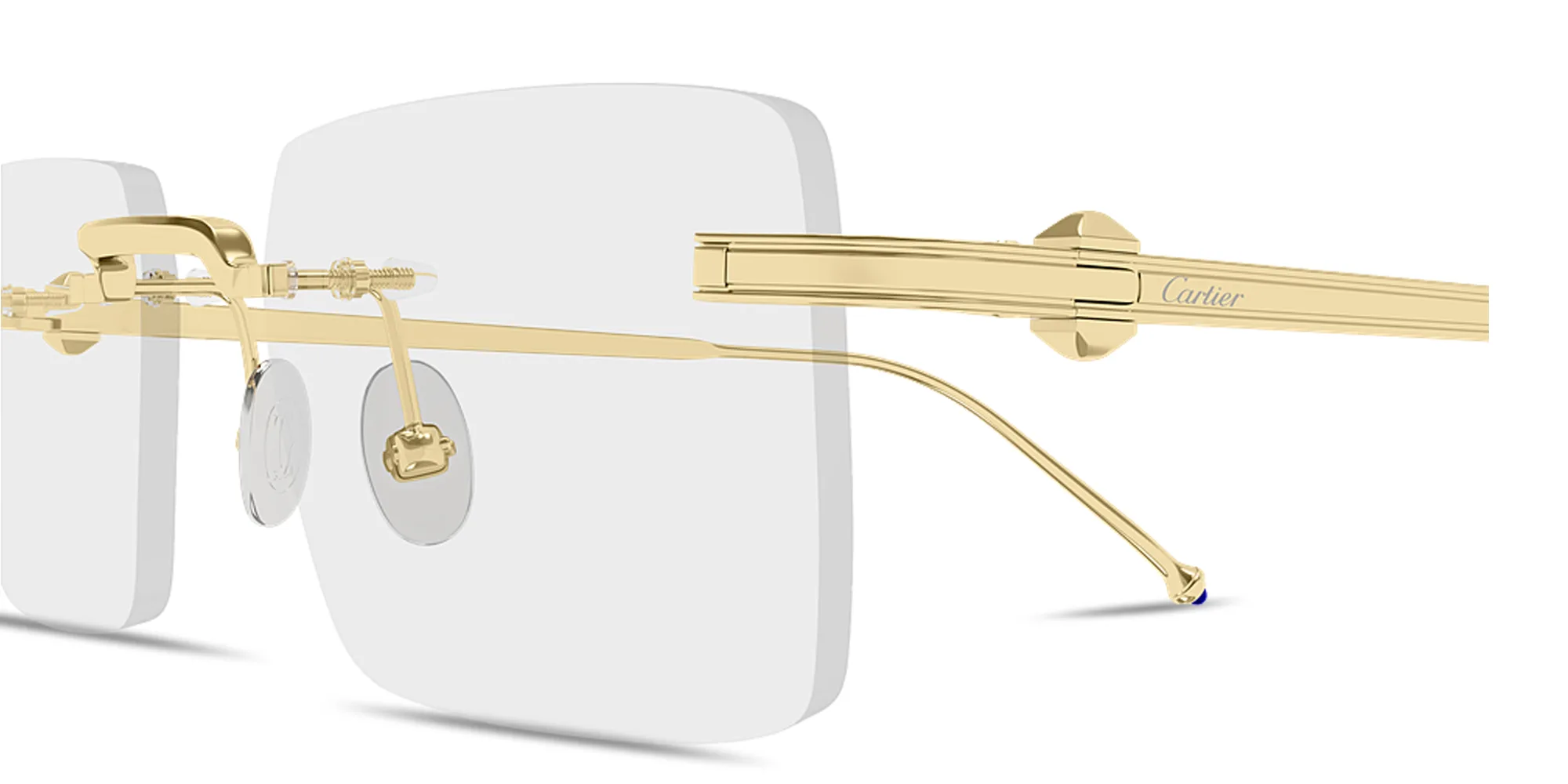 Shop Cartier Pasha Rimless Rectangle Eyeglasses in Gold online.