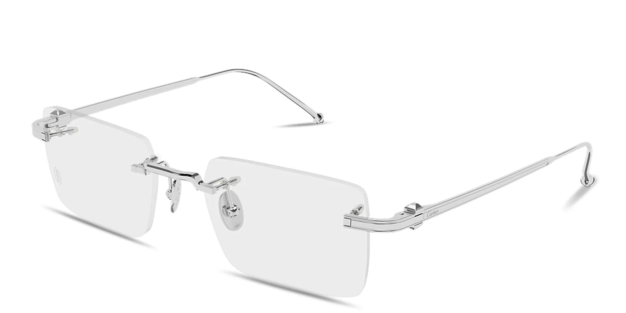 Shop Cartier Pasha Rimless Rectangle Eyeglasses in Silver online.