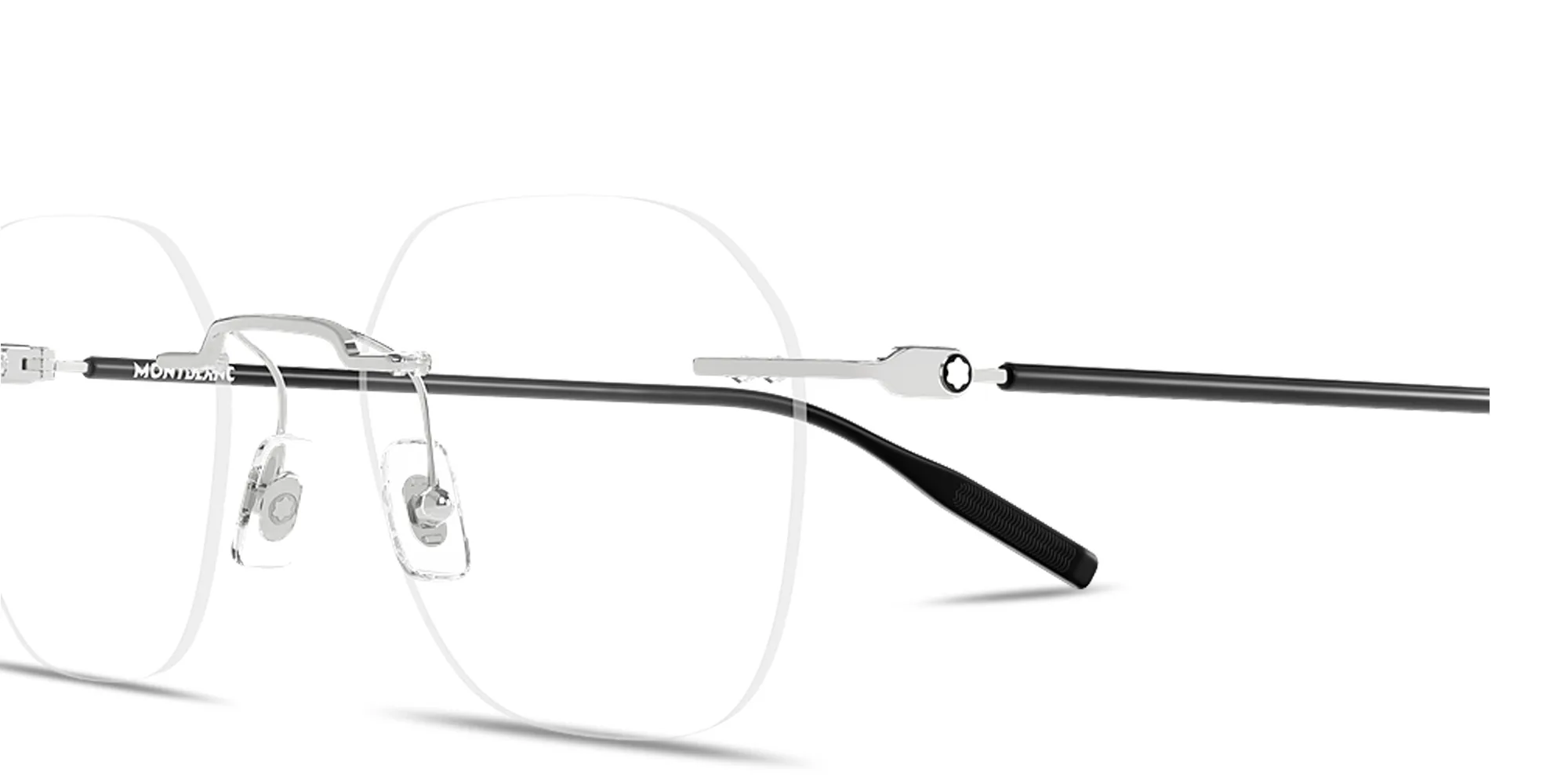 Shop MONTBLANC Snowcap Rimless Panthos Eyeglasses in Silver online.