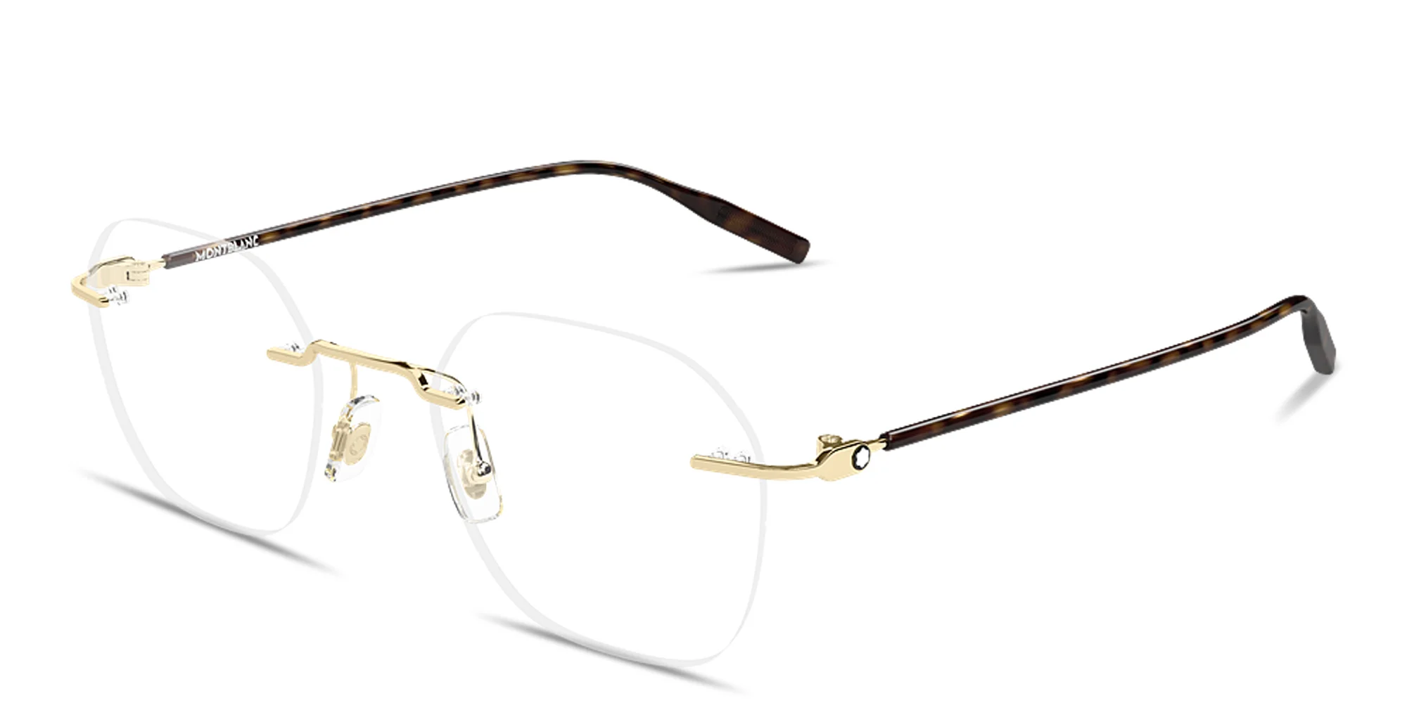 Shop MONTBLANC Snowcap Rimless Panthos Eyeglasses in Gold online.