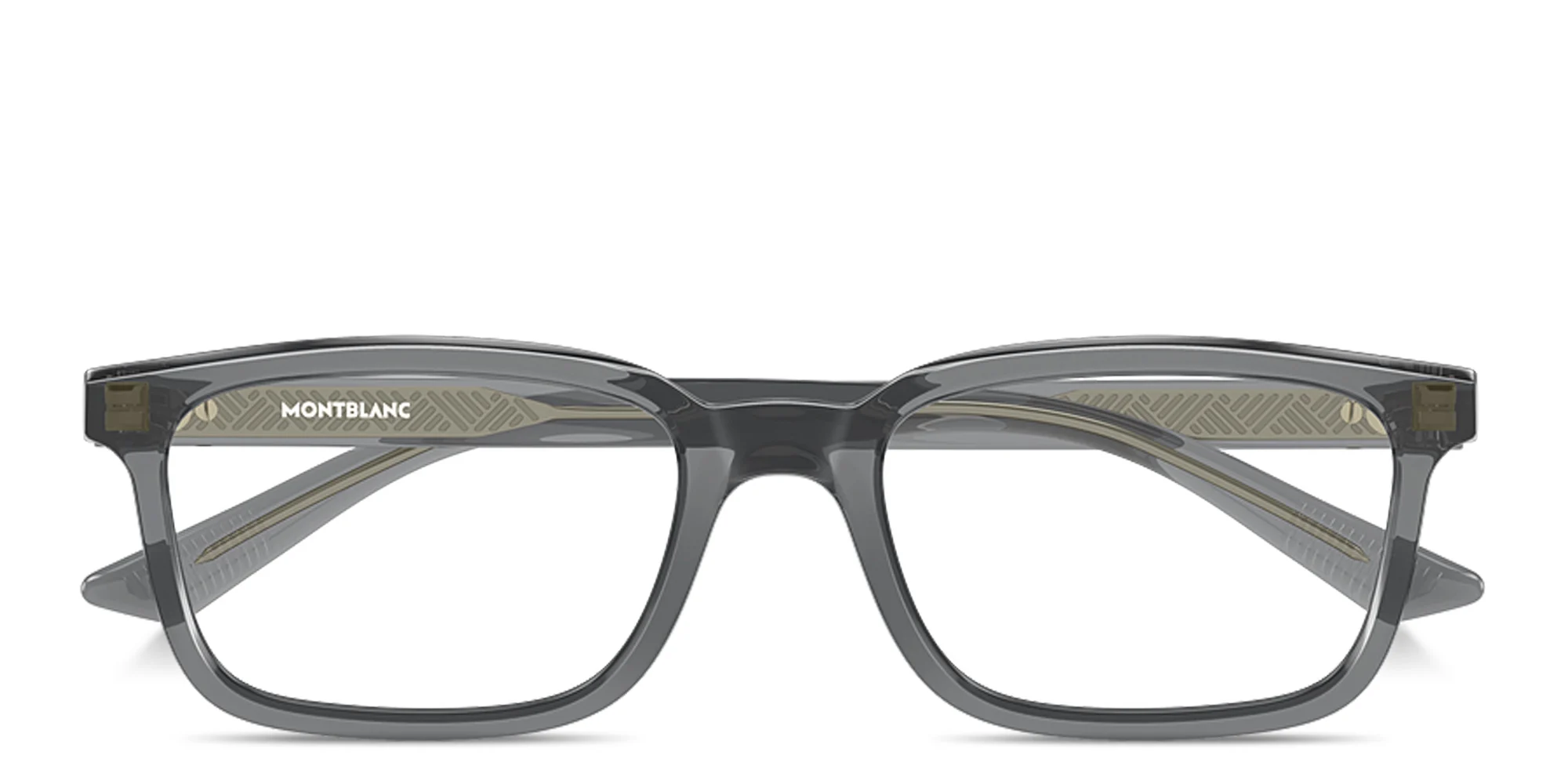 Shop MONTBLANC Snowcap Wide Rectangle Eyeglasses in Transparent Grey online.