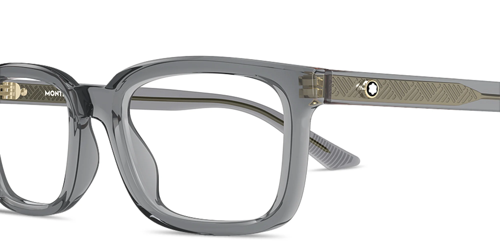 Shop MONTBLANC Snowcap Wide Rectangle Eyeglasses in Transparent Grey online.