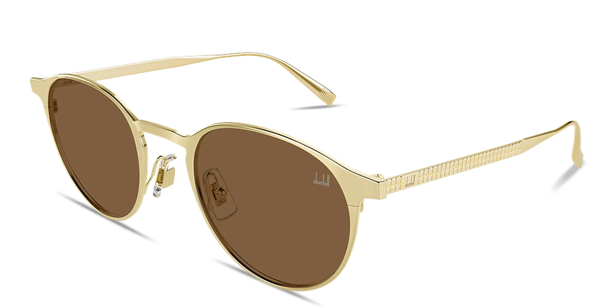 Shop Dunhill Engraved Logo Round Sunglasses in Gold online.