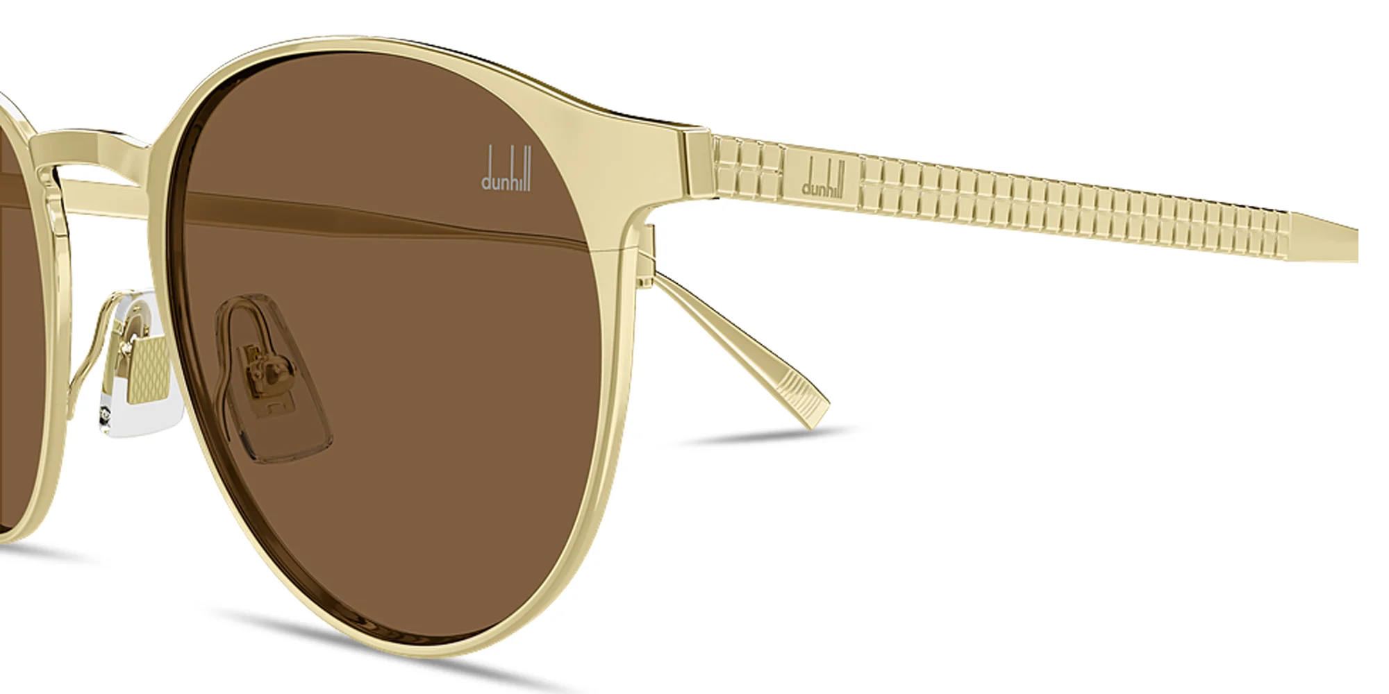 Shop Dunhill Engraved Logo Round Sunglasses in Gold online.