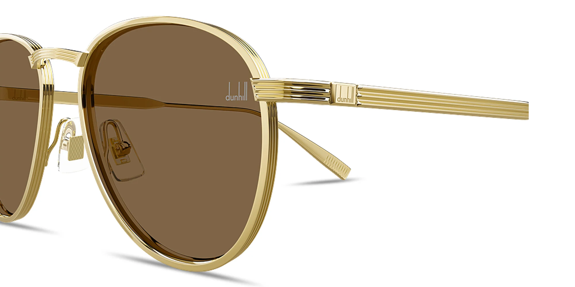 Shop Dunhill Engraved Logo Pilot Sunglasses in Gold online.