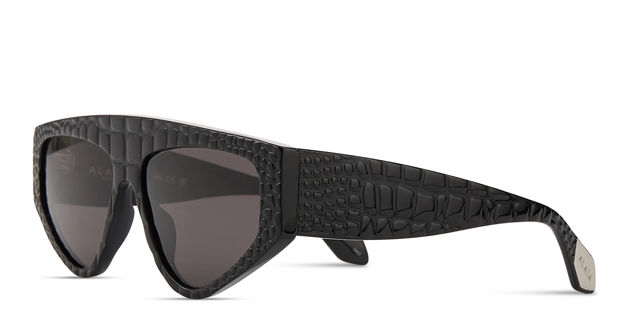 Shop ALAIA Croco Irregular Sunglasses in Black online.