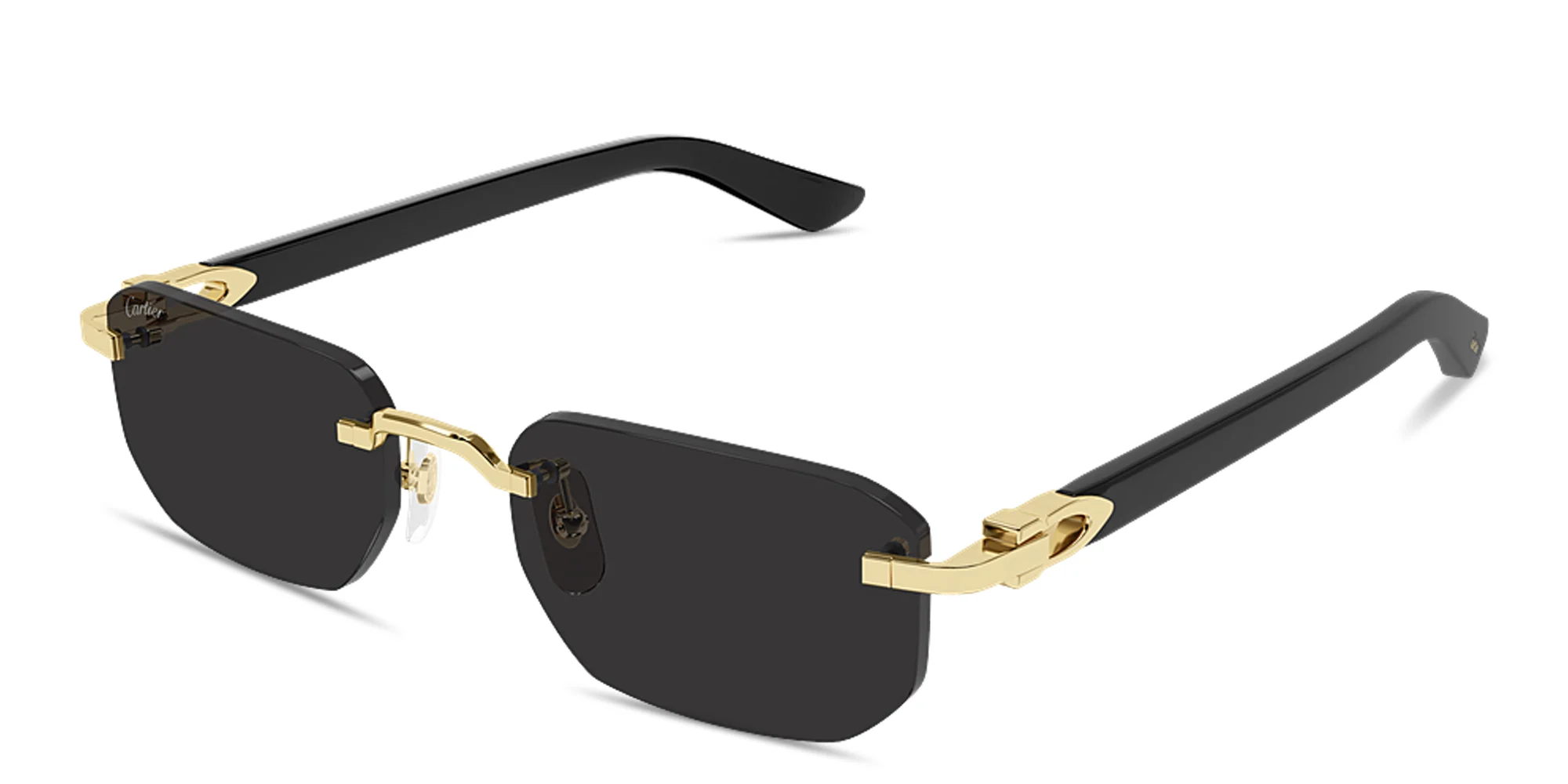 Shop Cartier Signature C de Cartier Rimless Rectangle Sunglasses in Gold online.