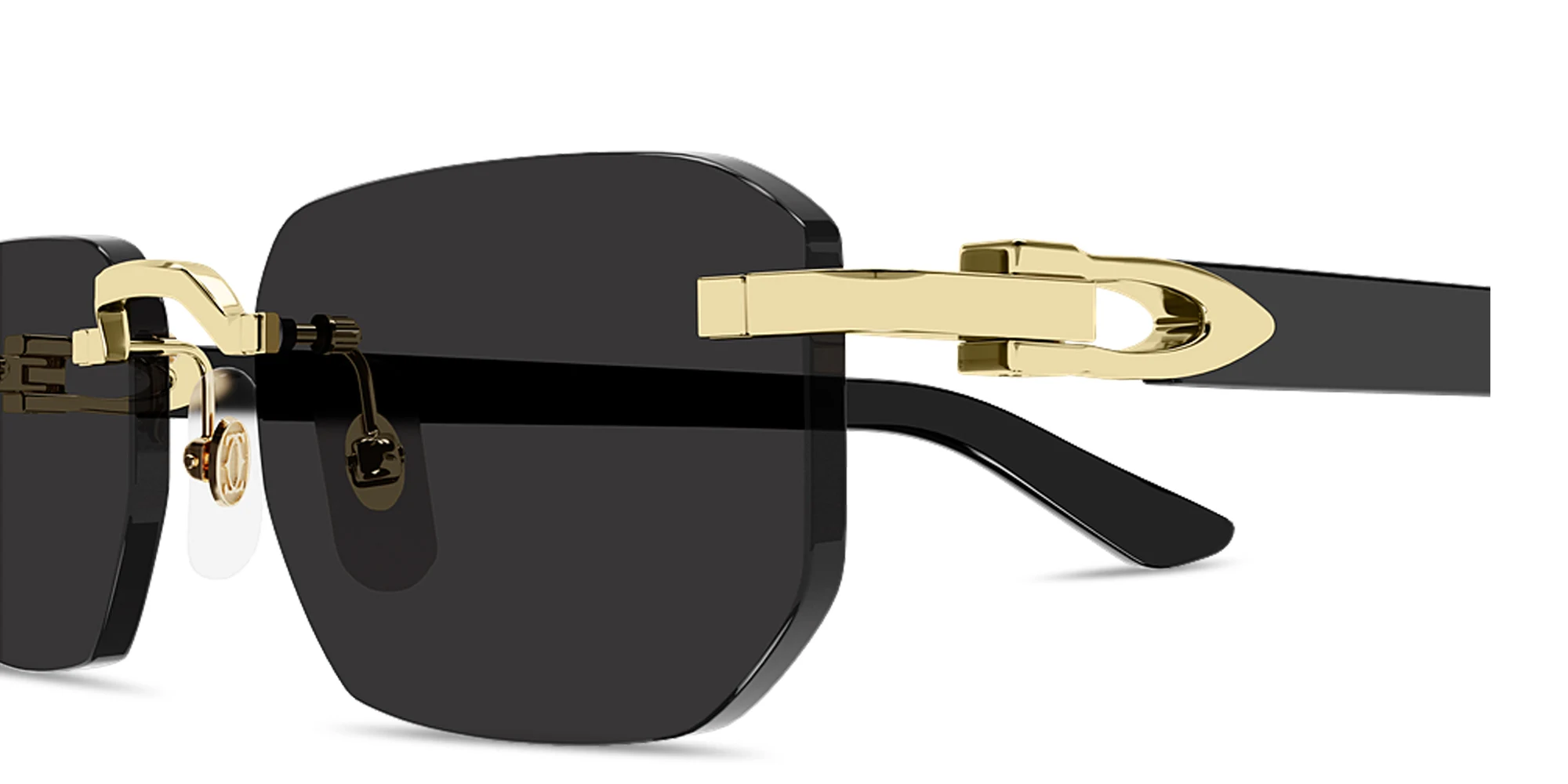 Shop Cartier Signature C de Cartier Rimless Rectangle Sunglasses in Gold online.