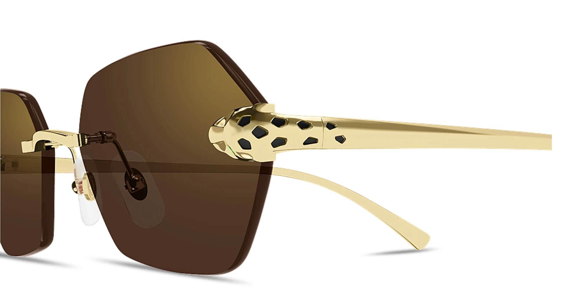 Shop Cartier Panthère de Cartier Rimless Irregular Sunglasses in Gold online.