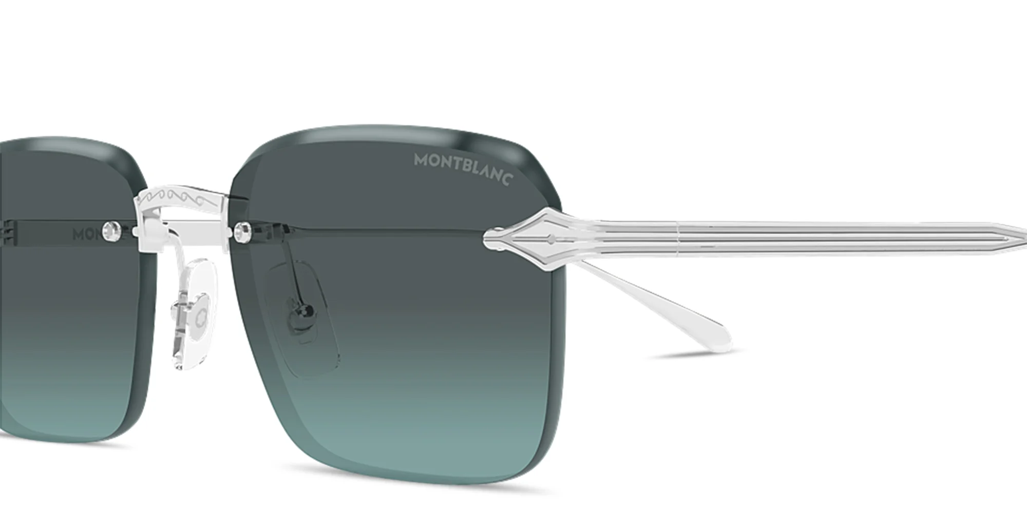 Shop MONTBLANC Nib Rimless Rectangle Sunglasses in Silver online.