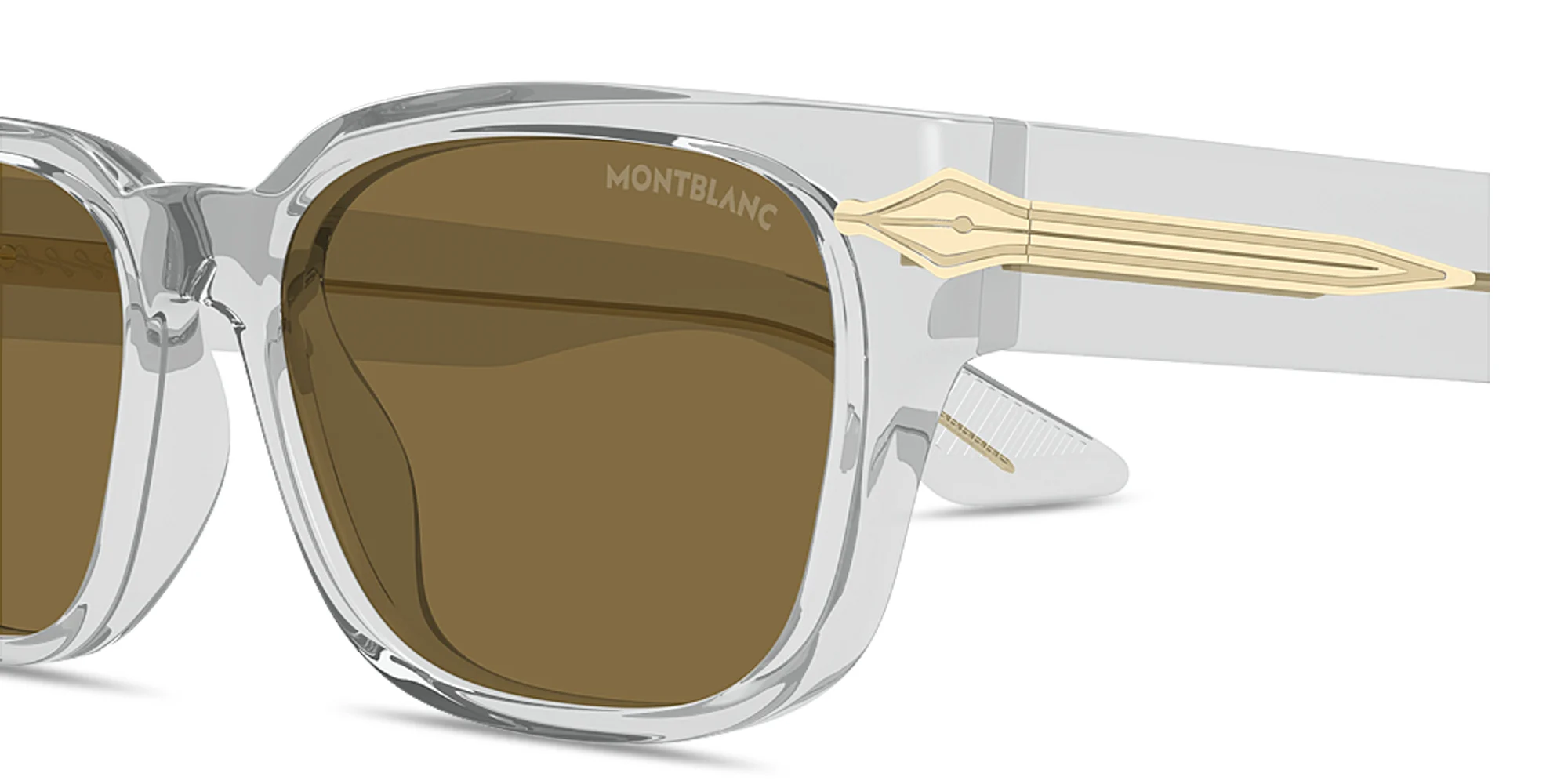 Shop MONTBLANC Nib Rectangle Sunglasses in Transparent Grey online.