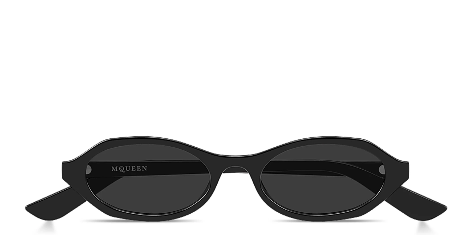 Shop Alexander McQueen Spike Oval Sunglasses in Black online.