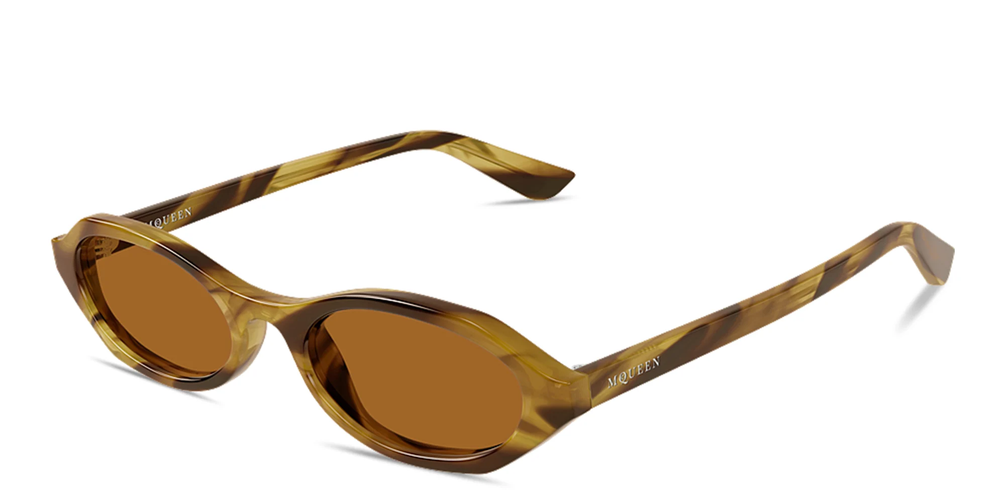 Shop Alexander McQueen Spike Oval Sunglasses in Havana online.