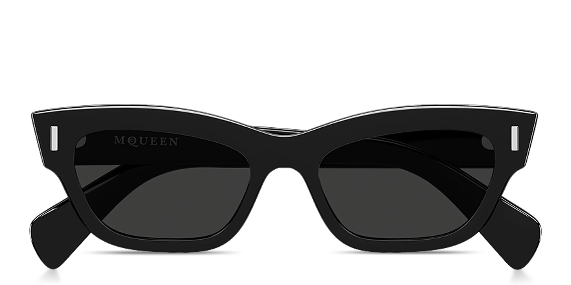Shop Alexander McQueen T-Bar Rivet Cat-Eye Sunglasses in Black online.
