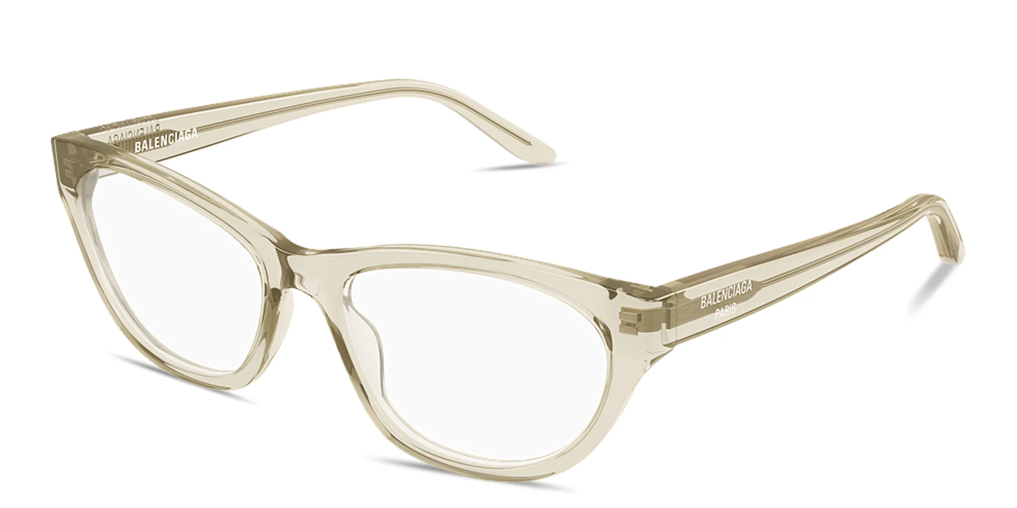 Shop BALENCIAGA Logo Signature Cat-Eye Eyeglasses in Transparent Almond online.
