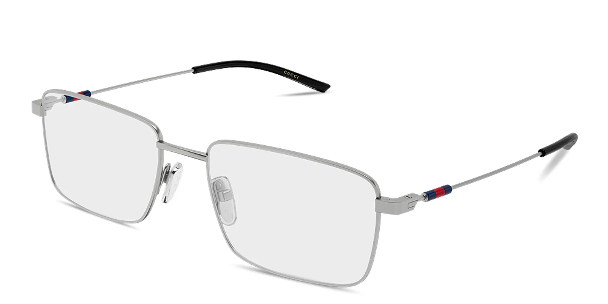Shop GUCCI Web Wide Rectangle Eyeglasses in Ruthenium online.