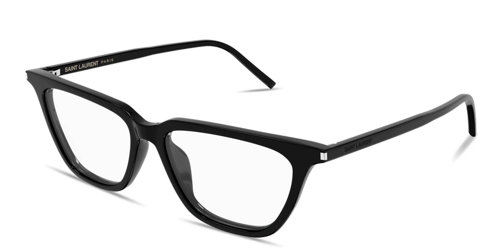 Shop SAINT LAURENT Thin Acetate Cat-Eye Eyeglasses in Shiny Black online.
