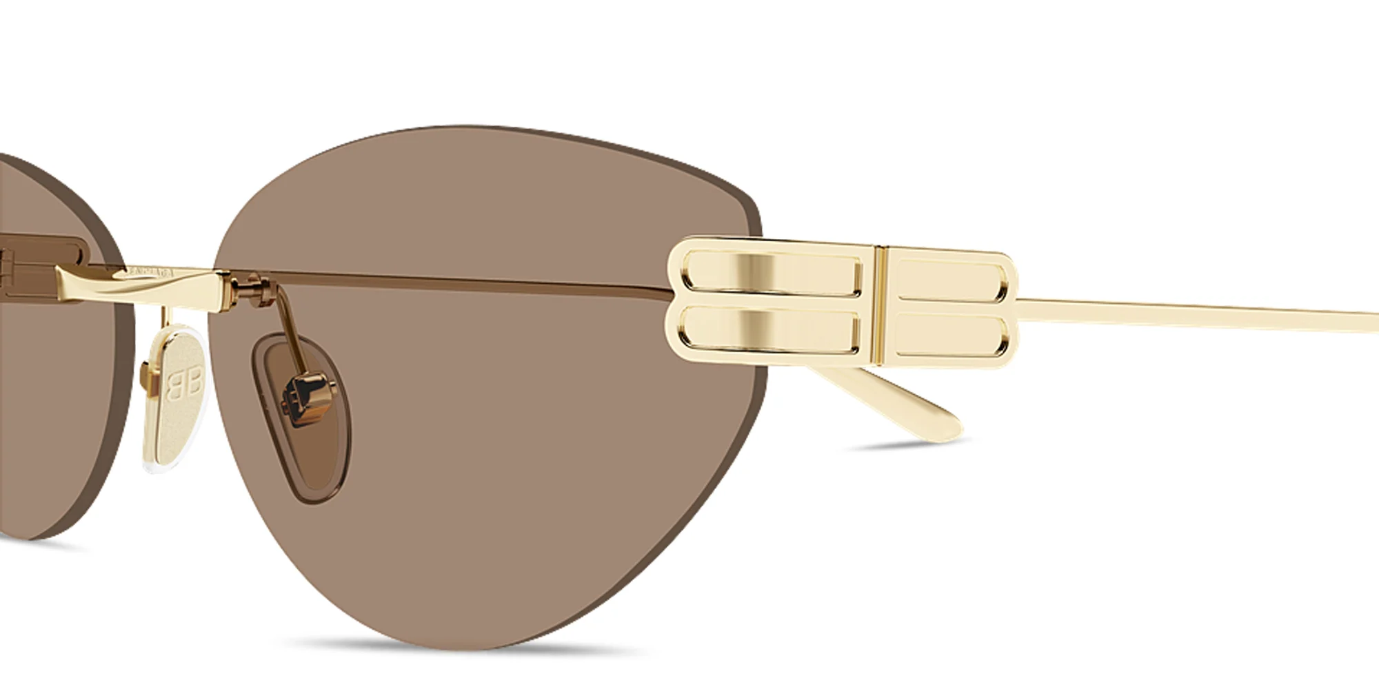 Shop BALENCIAGA Gossip Rimless Cat-Eye Sunglasses in Light Gold online.