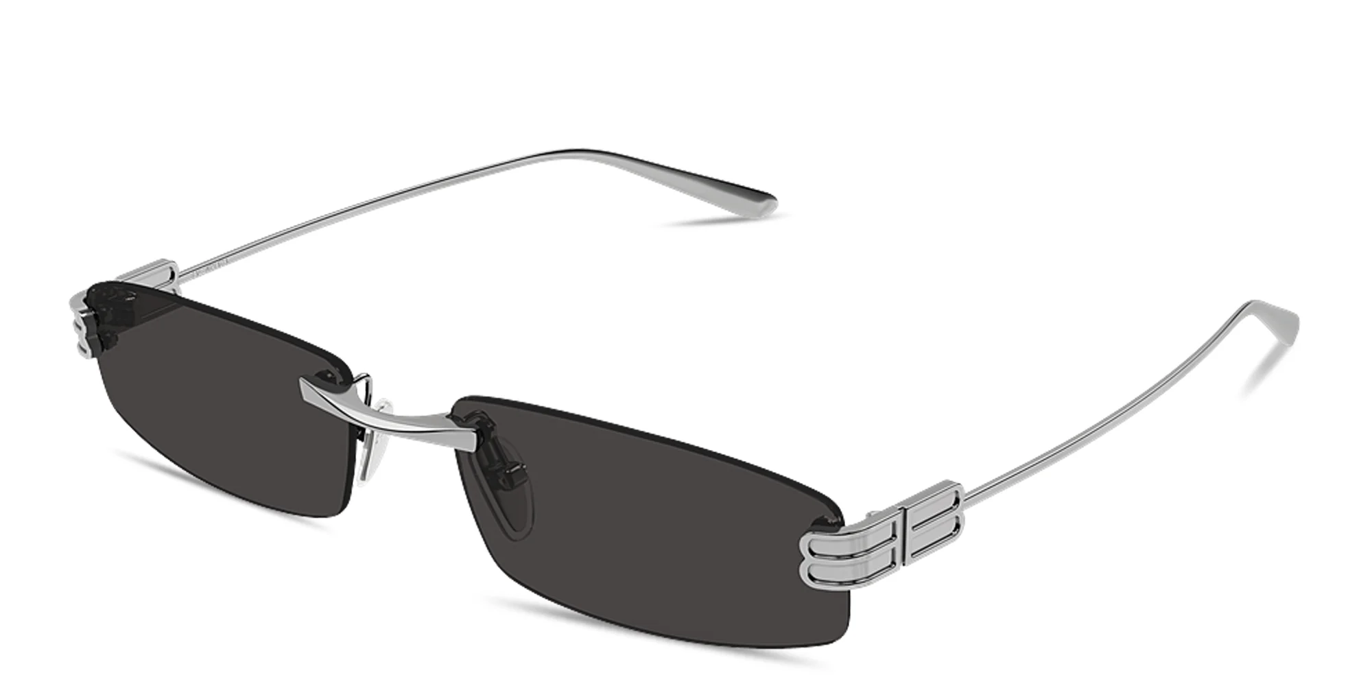 Shop BALENCIAGA Gossip Rimless Rectangle Sunglasses in Shiny Light Ruthenium online.