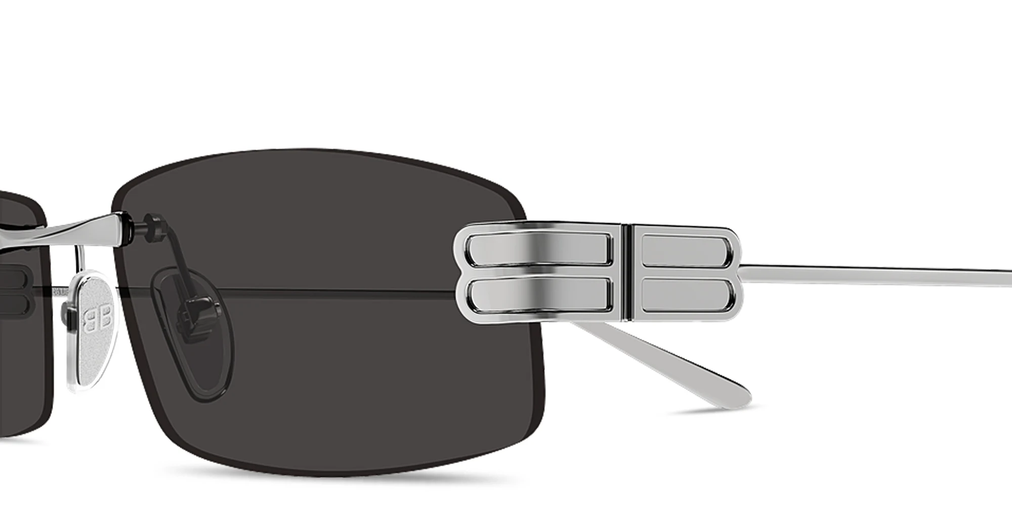 Shop BALENCIAGA Gossip Rimless Rectangle Sunglasses in Shiny Light Ruthenium online.
