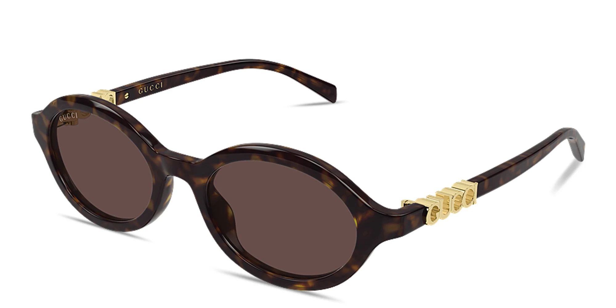 Shop GUCCI Logo Signature Oval Sunglasses in Dark Havana online.
