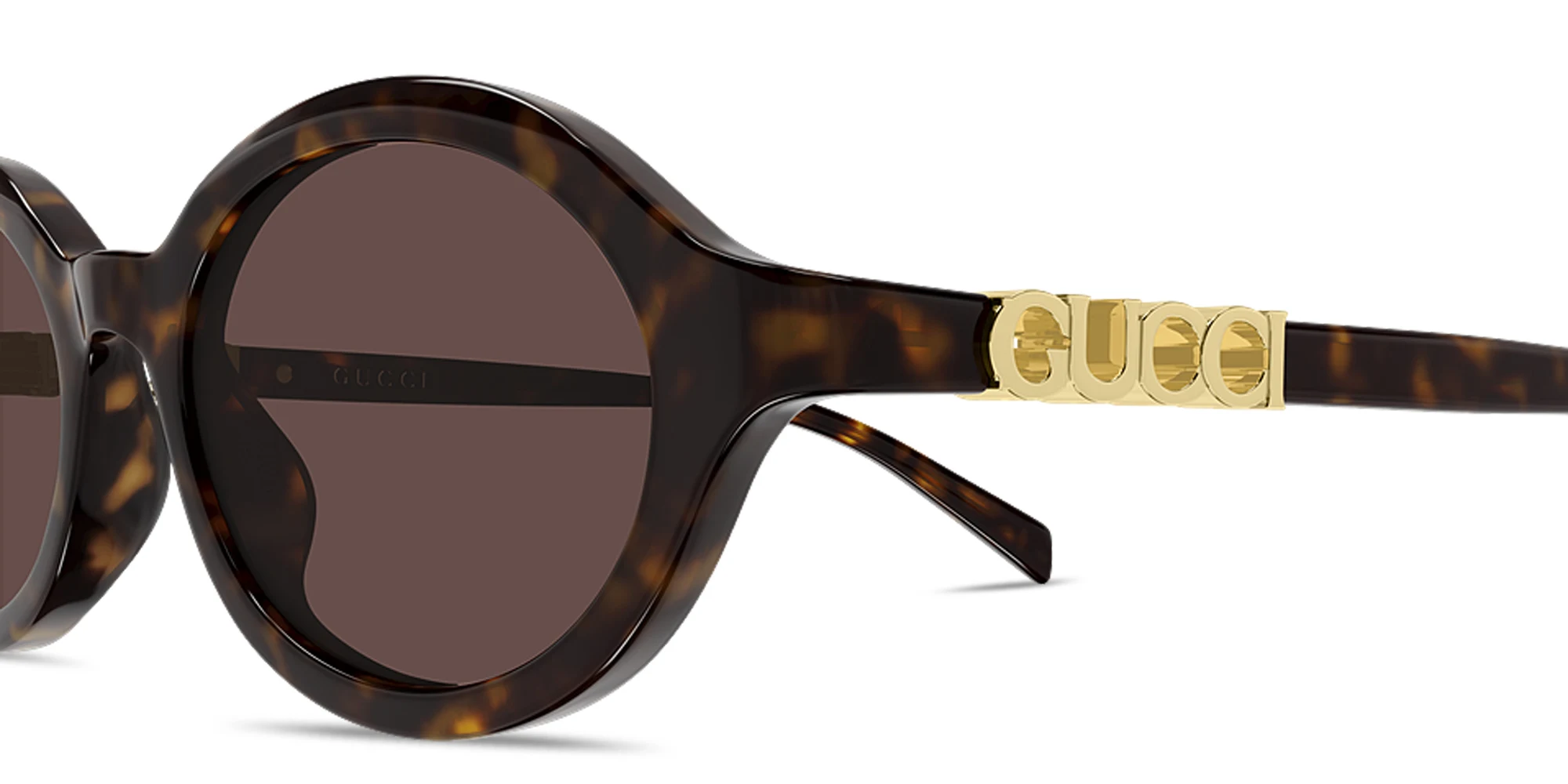 Shop GUCCI Logo Signature Oval Sunglasses in Dark Havana online.