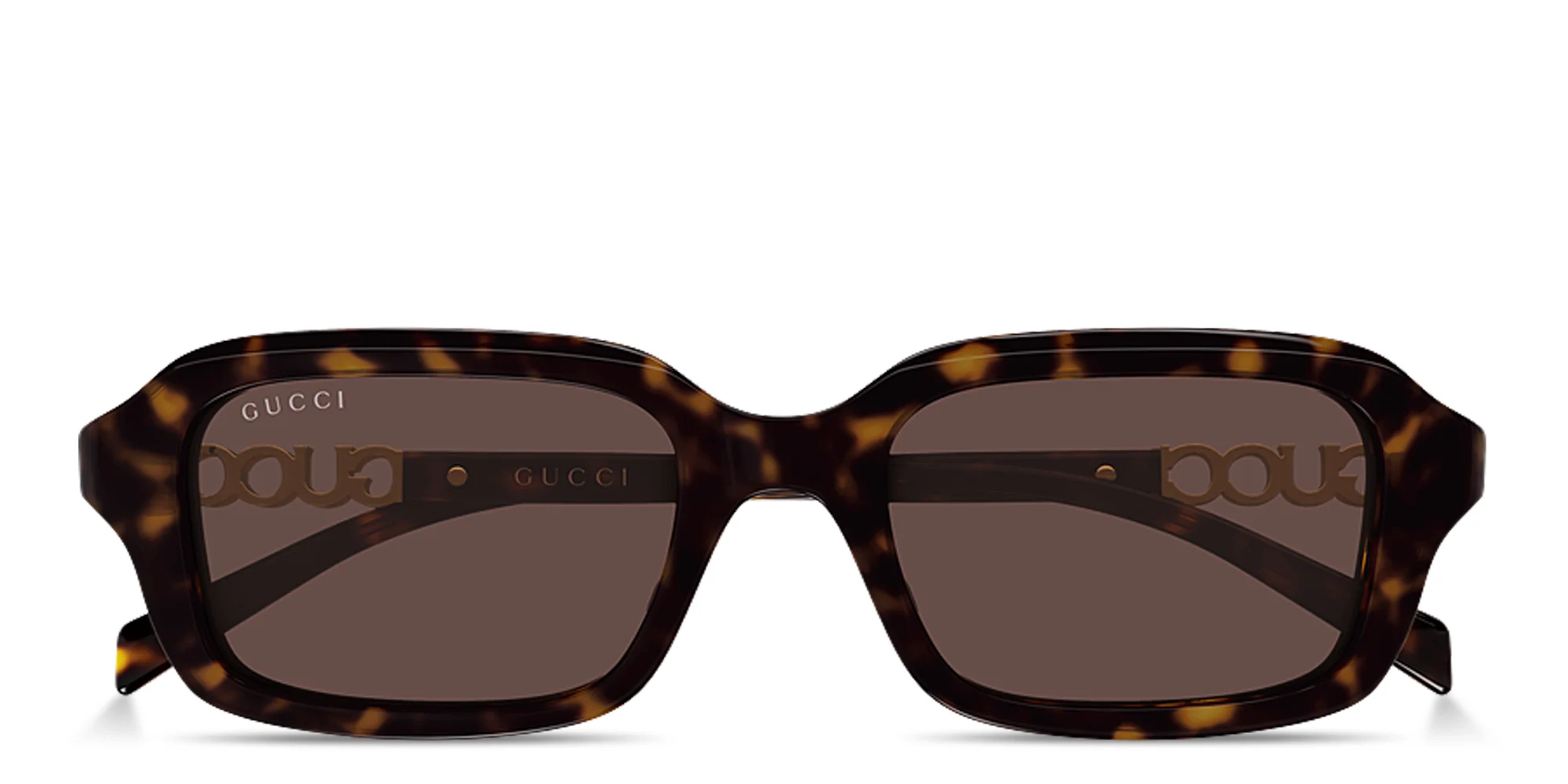 Shop GUCCI Logo Signature Rectangle Sunglasses in Dark Havana online.