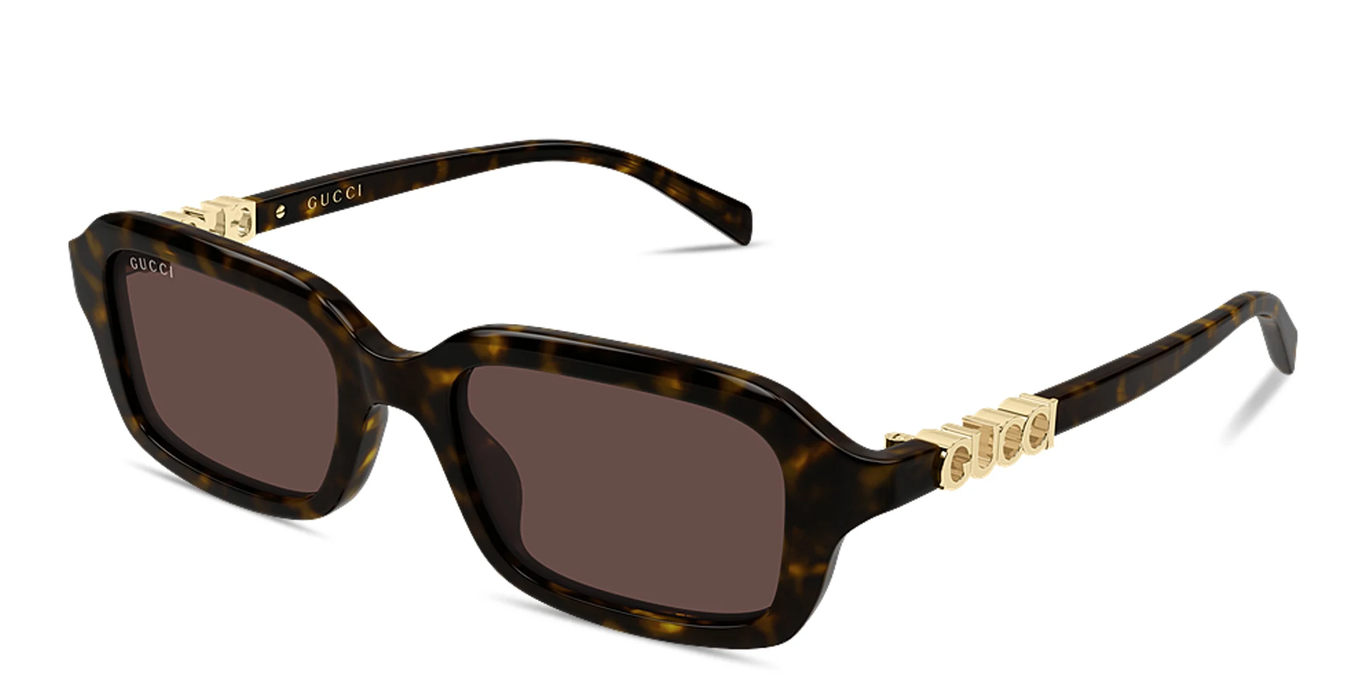 Shop GUCCI Logo Signature Rectangle Sunglasses in Dark Havana online.