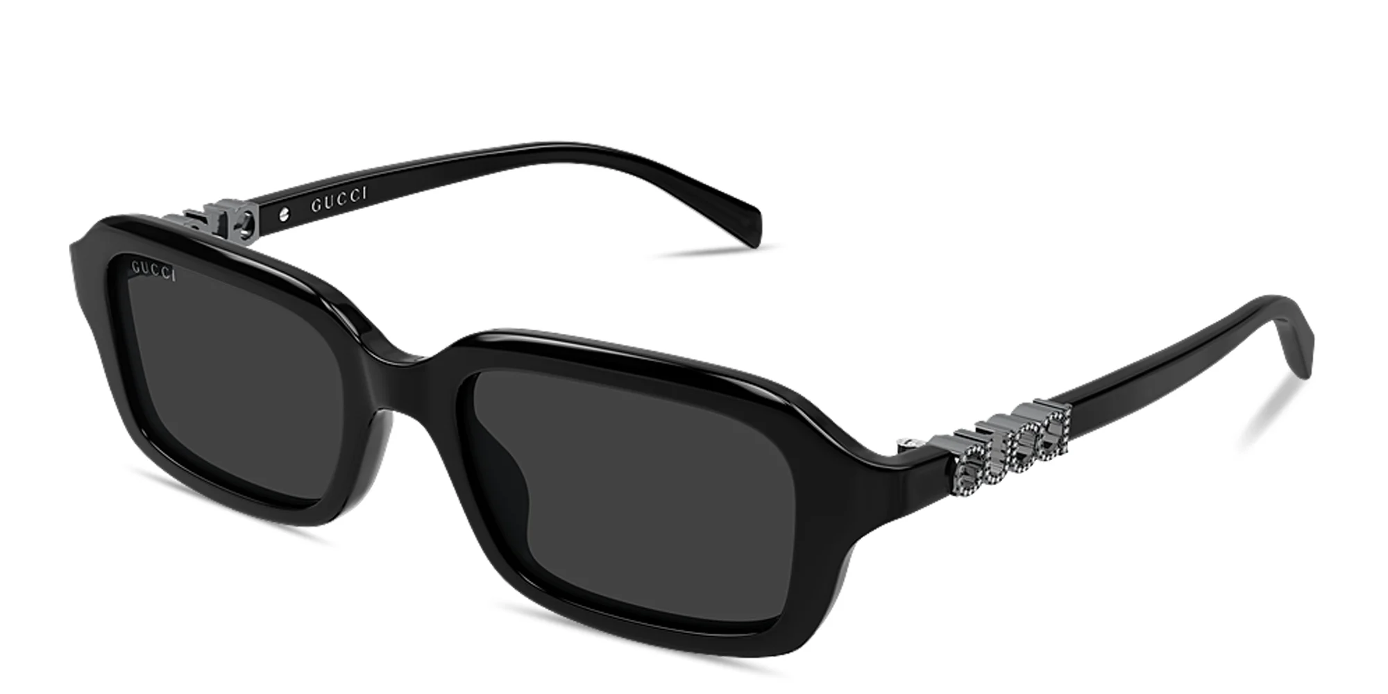 Shop GUCCI Logo Signature Rectangle Sunglasses in Solid Black online.