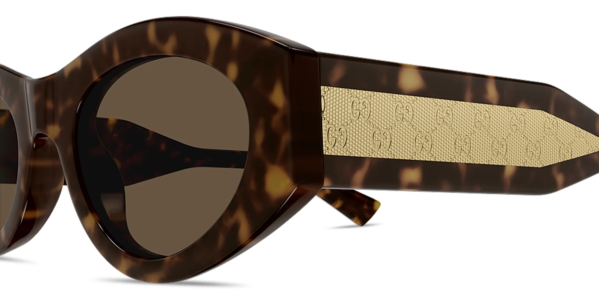 Shop GUCCI Monogram Wirecore Oval Sunglasses in Dark Havana online.