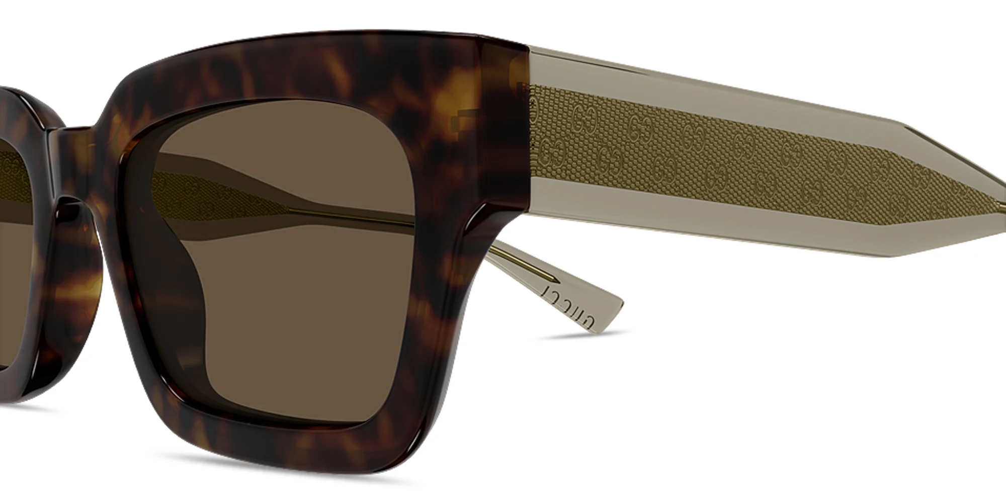 Shop GUCCI Monogram Wirecore Rectangle Sunglasses in Dark Havana online.